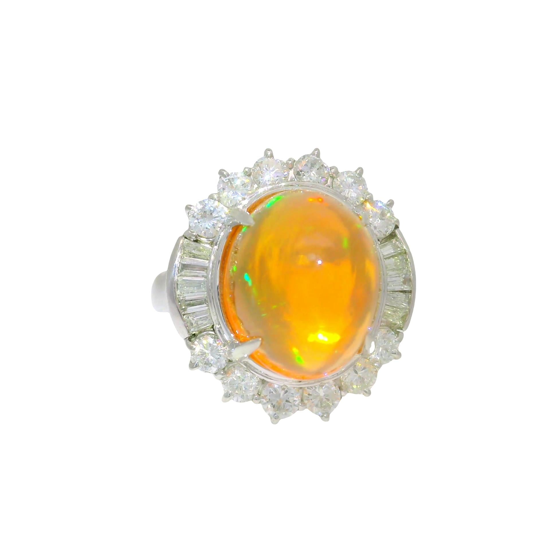 8.26 Carat Fire Opal Diamond Platinum Ring