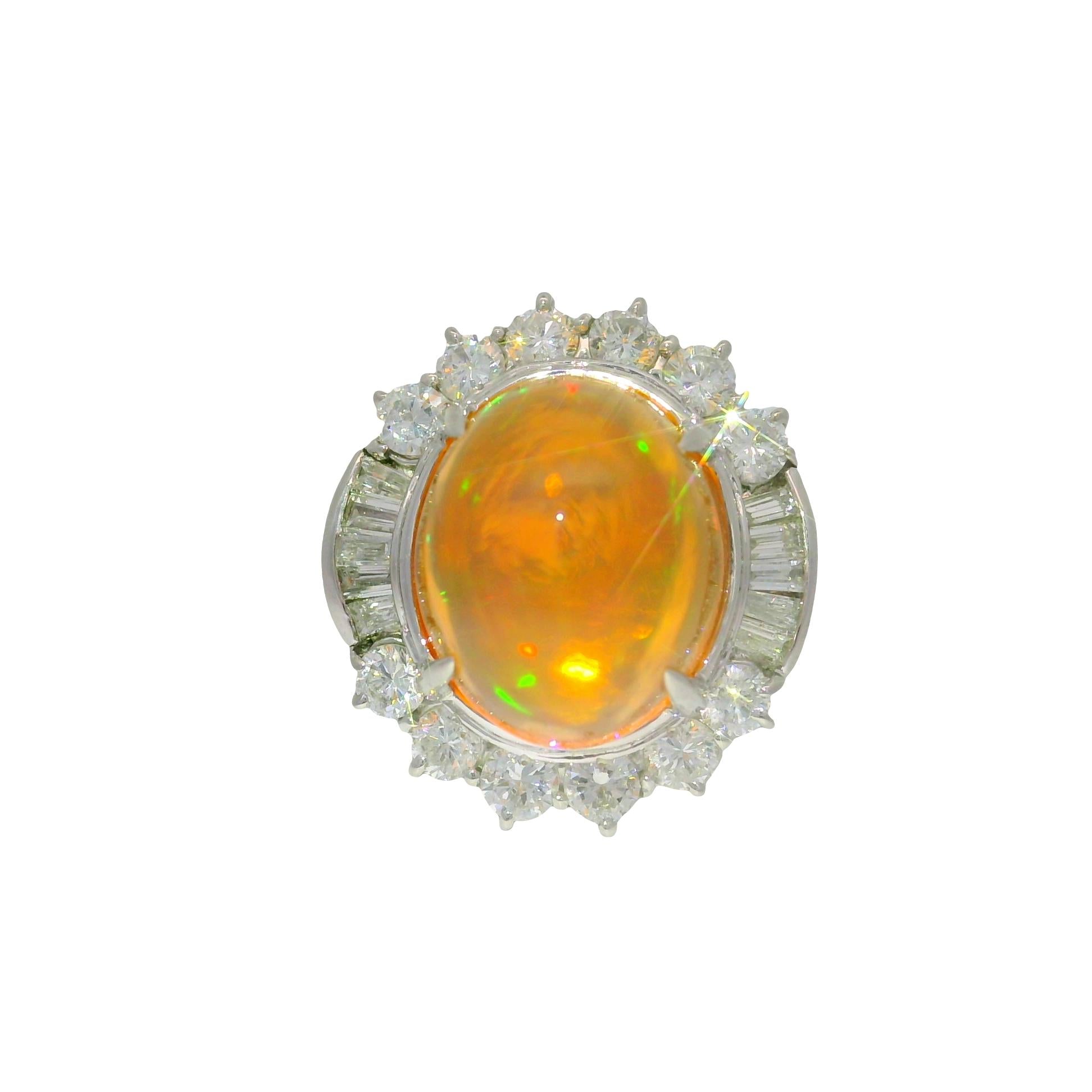 8.26 Carat Fire Opal Diamond Platinum Ring