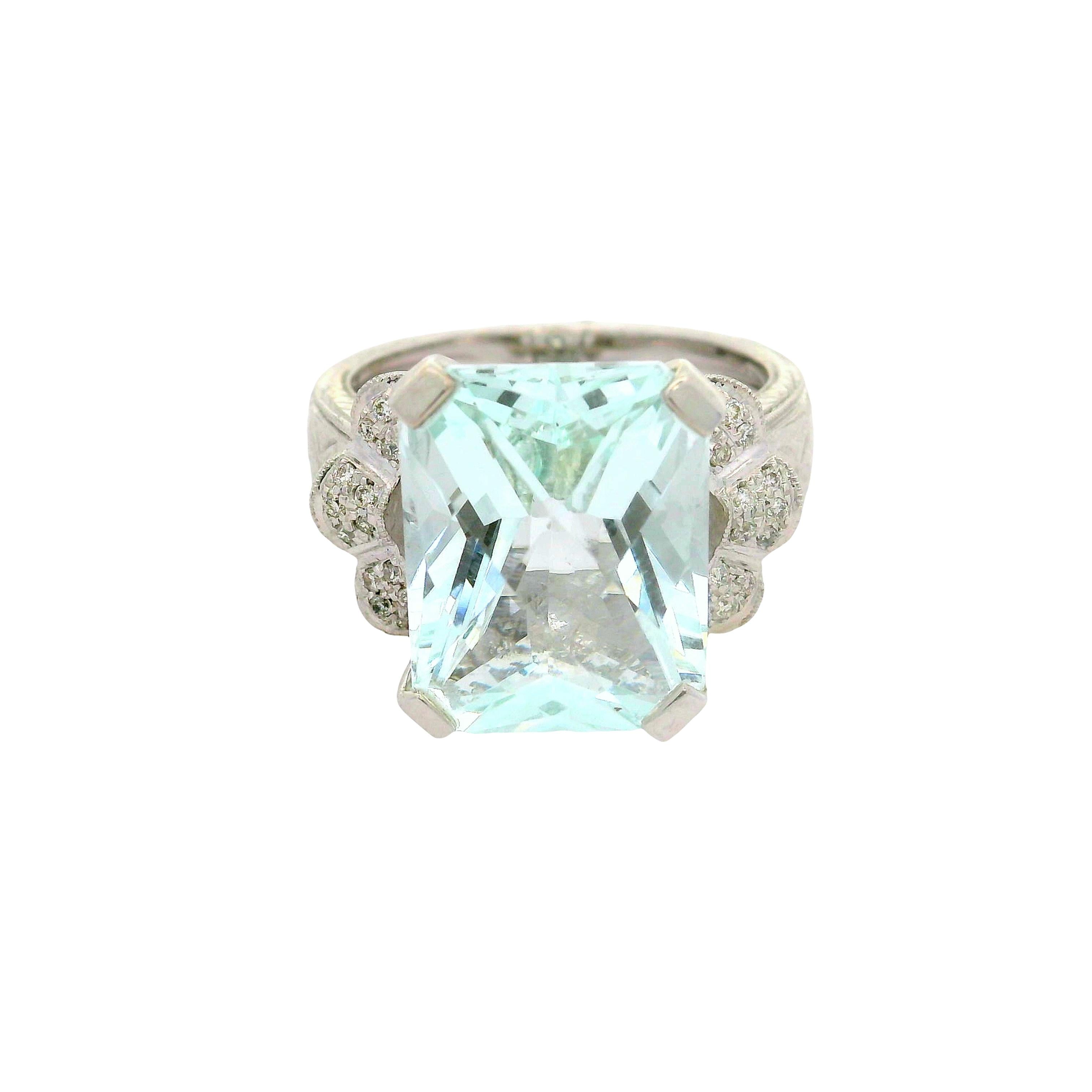 8.11 Carat Aquamarine Diamond 18K White Gold Ring