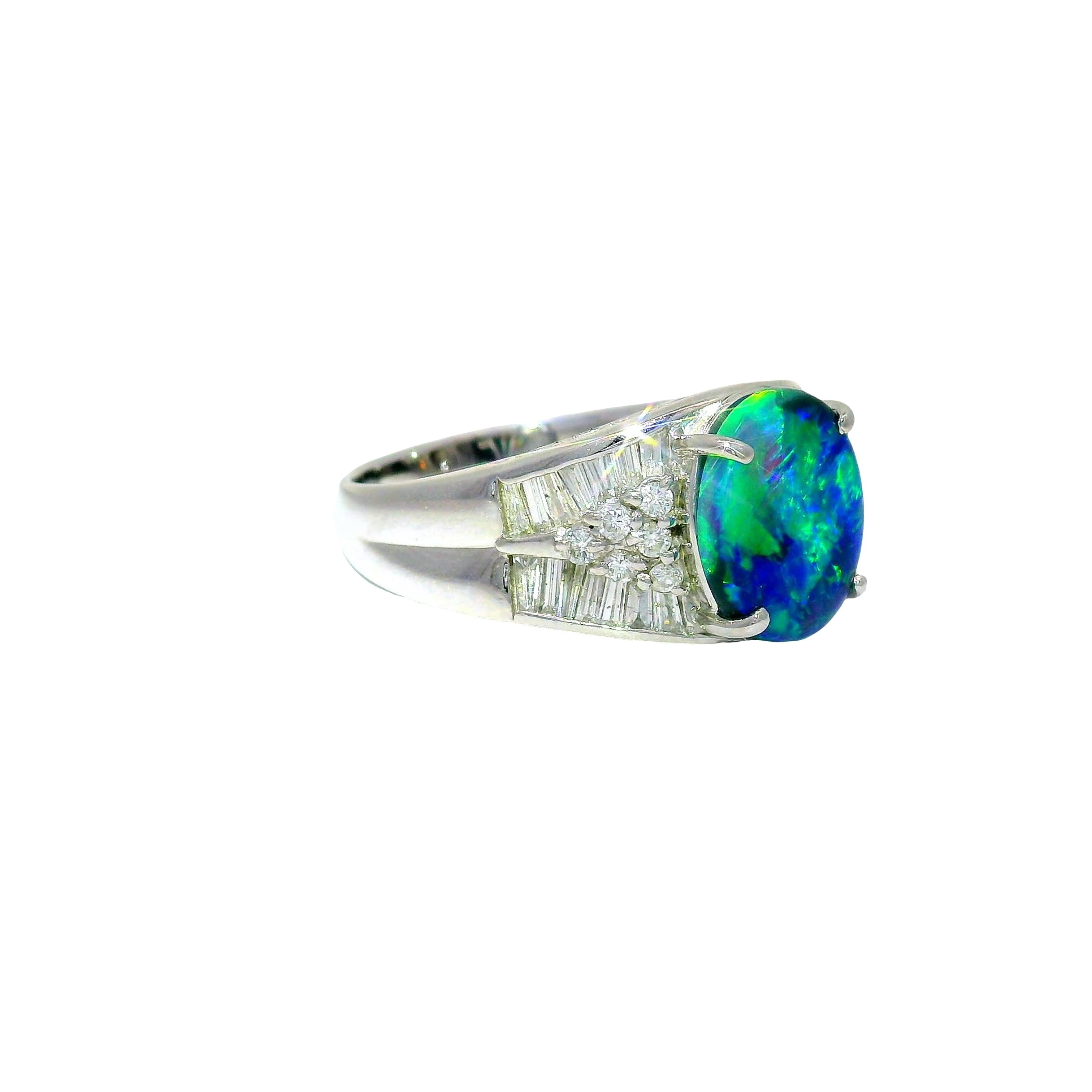 2.57 Carat Australian Black Opal Diamond Platinum Ring
