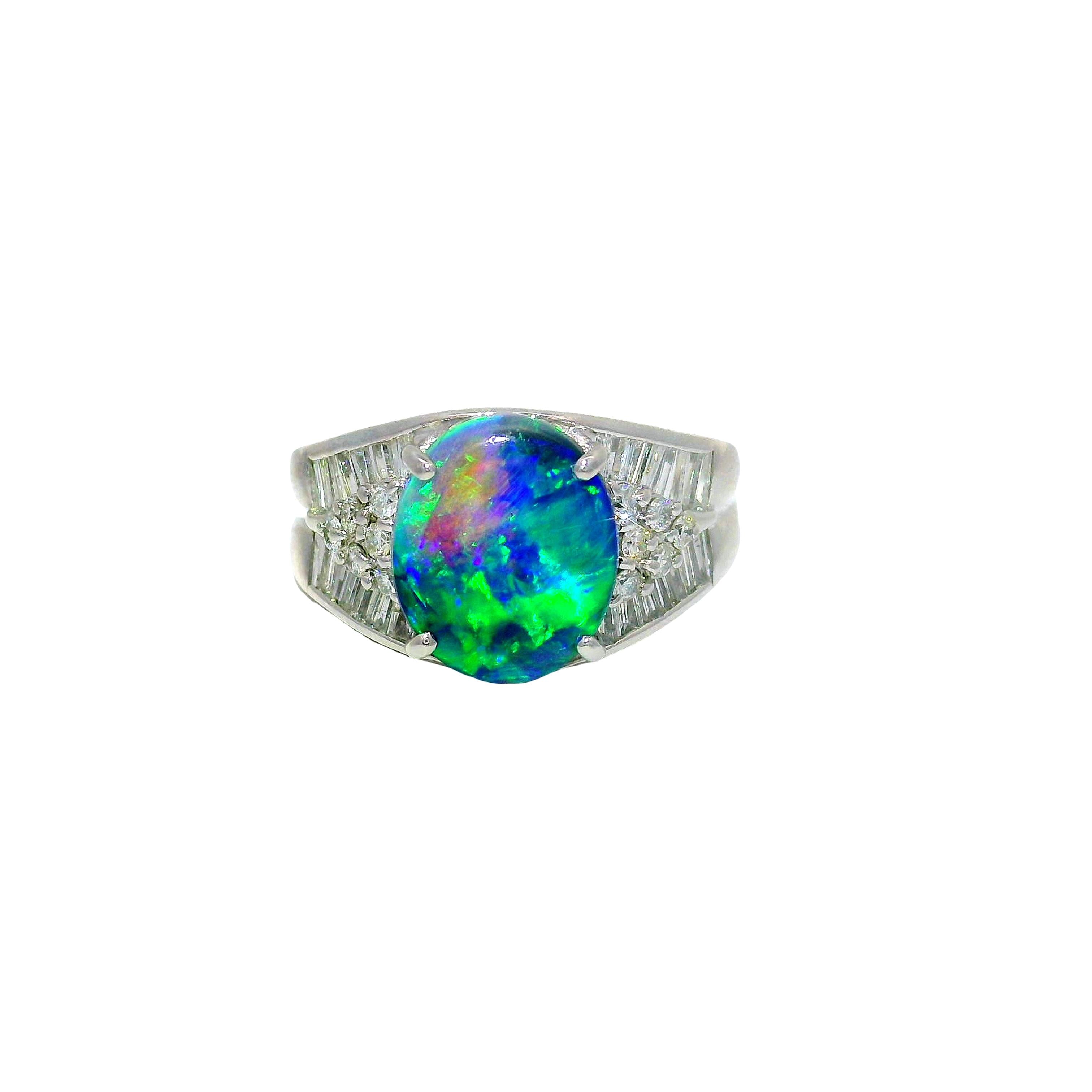2.57 Carat Australian Black Opal Diamond Platinum Ring