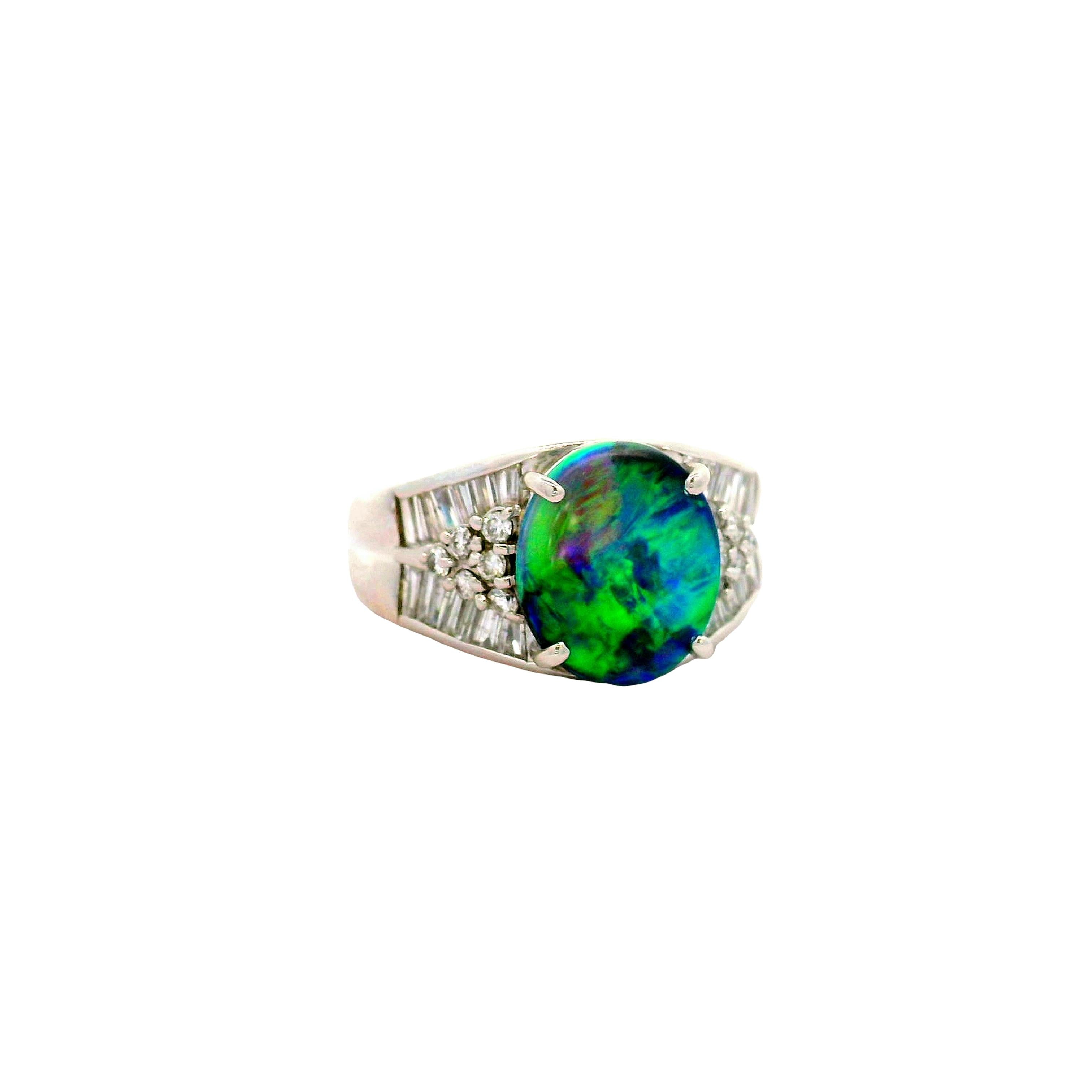 2.57 Carat Australian Black Opal Diamond Platinum Ring