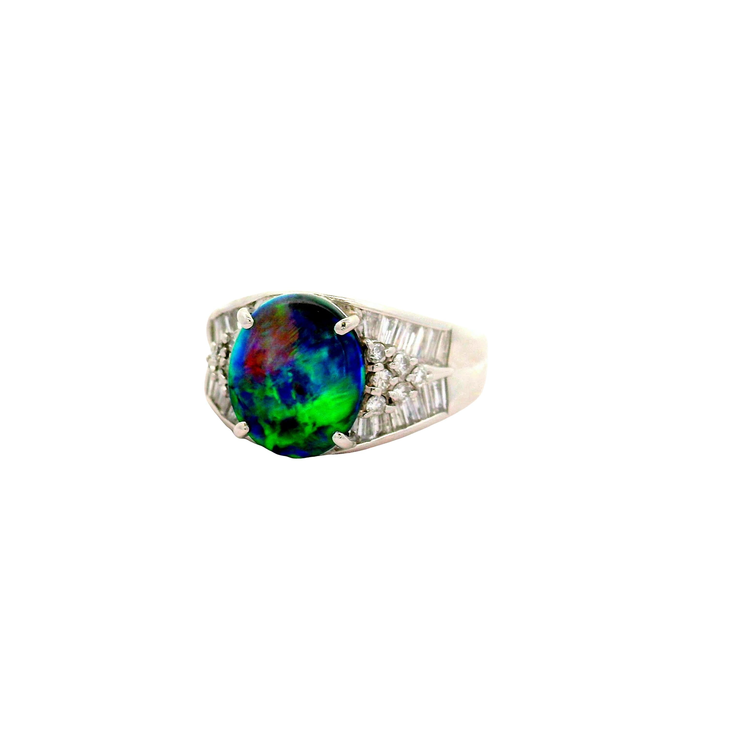 2.57 Carat Australian Black Opal Diamond Platinum Ring