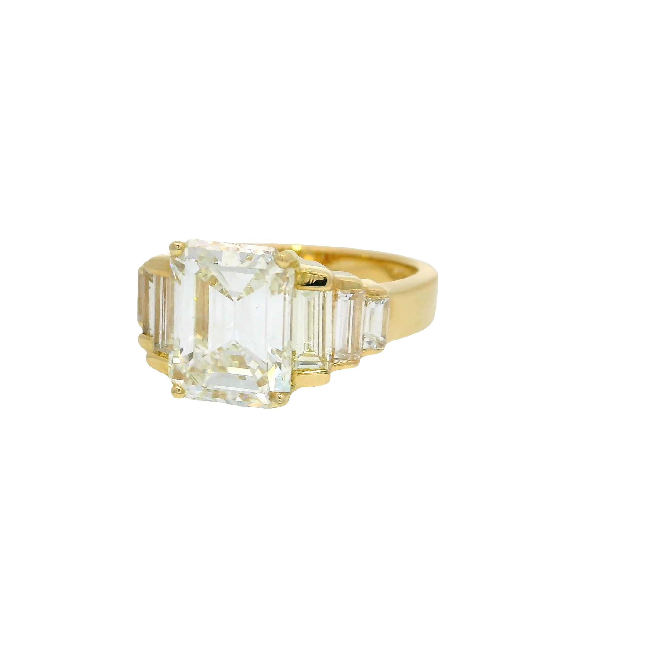 3.51 Carat Emerald-Cut Diamond H-VS2 14K Yellow Gold Ring, GIA Certified