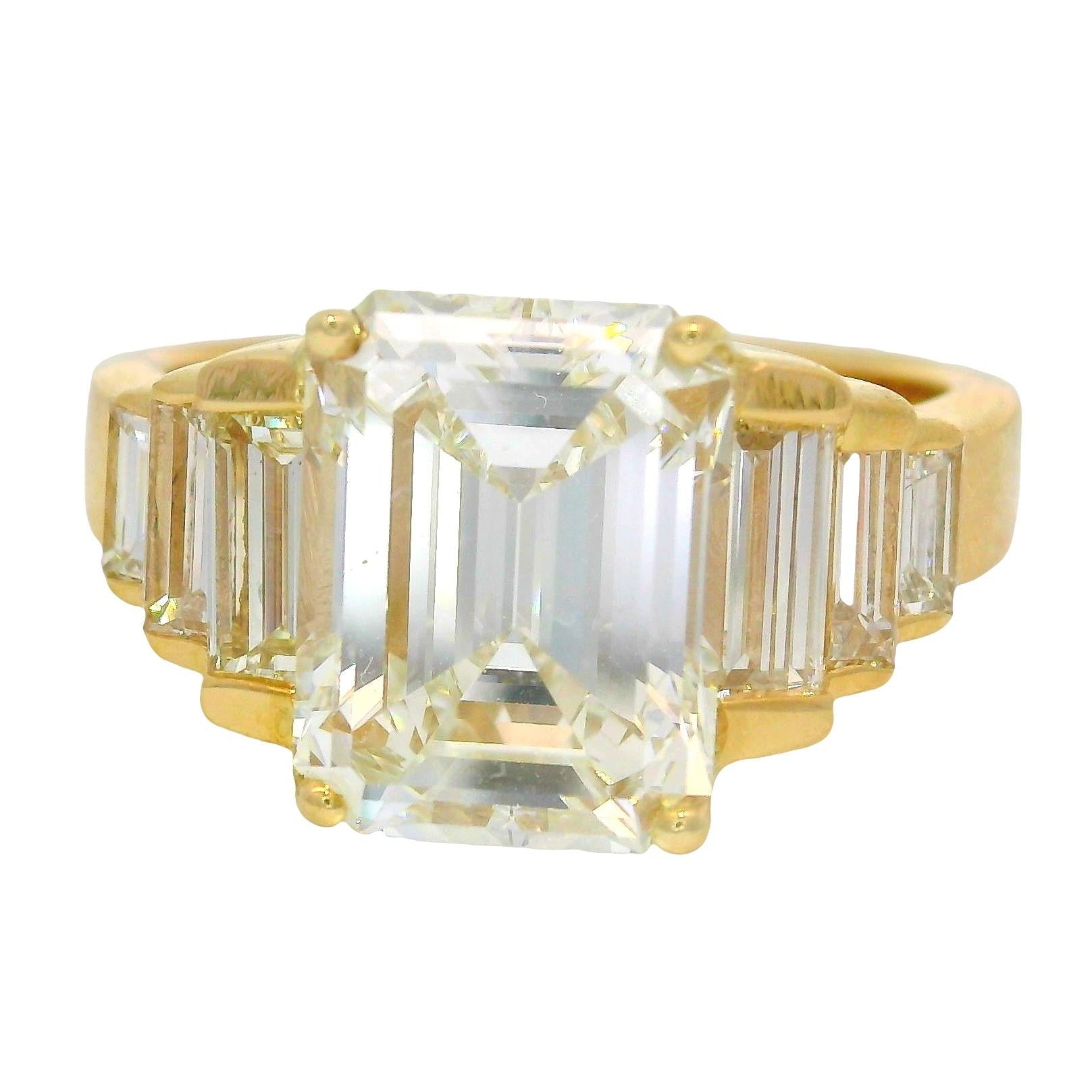 3.51 Carat Emerald-Cut Diamond H-VS2 14K Yellow Gold Ring, GIA Certified