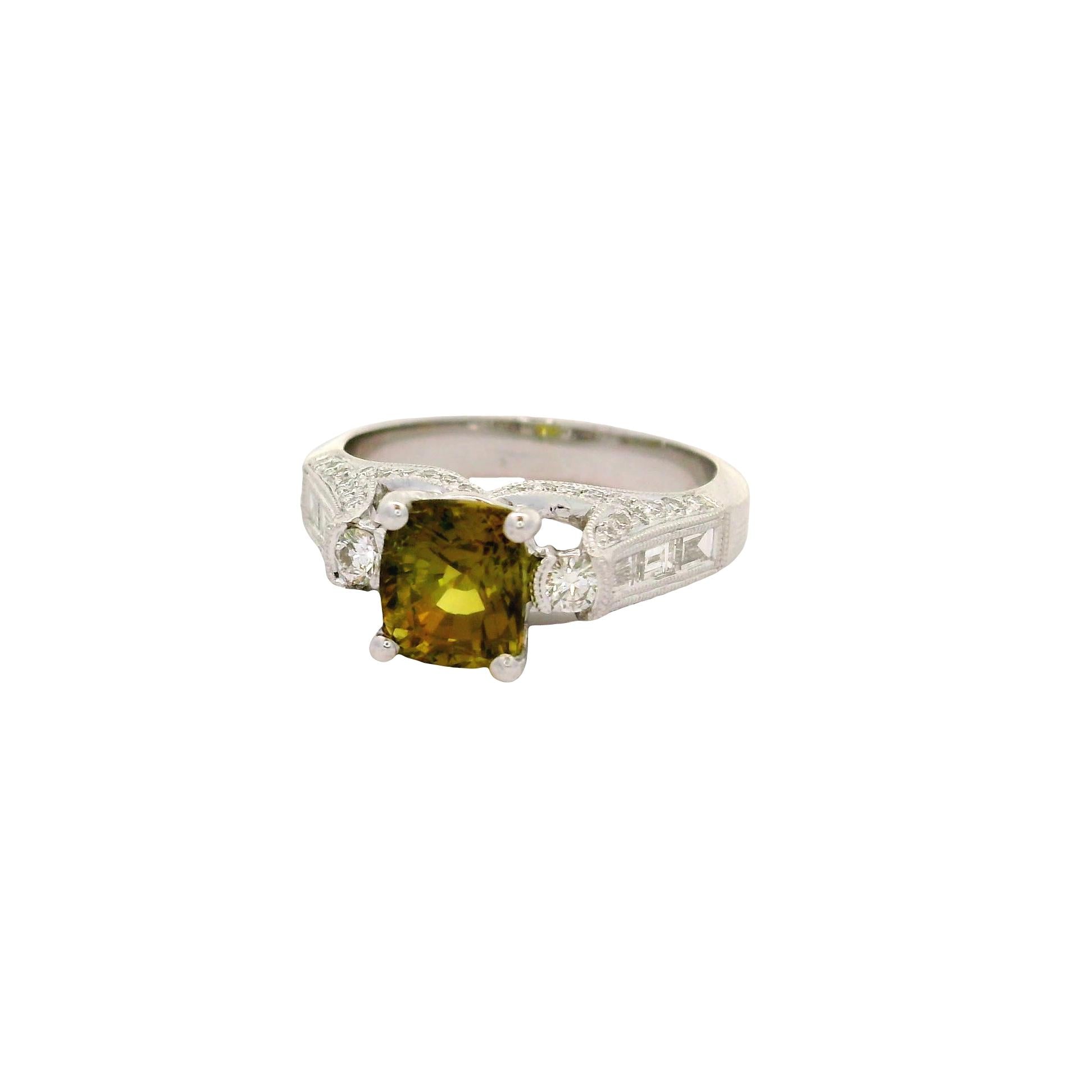 2.07 Carat Alexandrite Diamond 18K White Gold Ring, GIA Certified