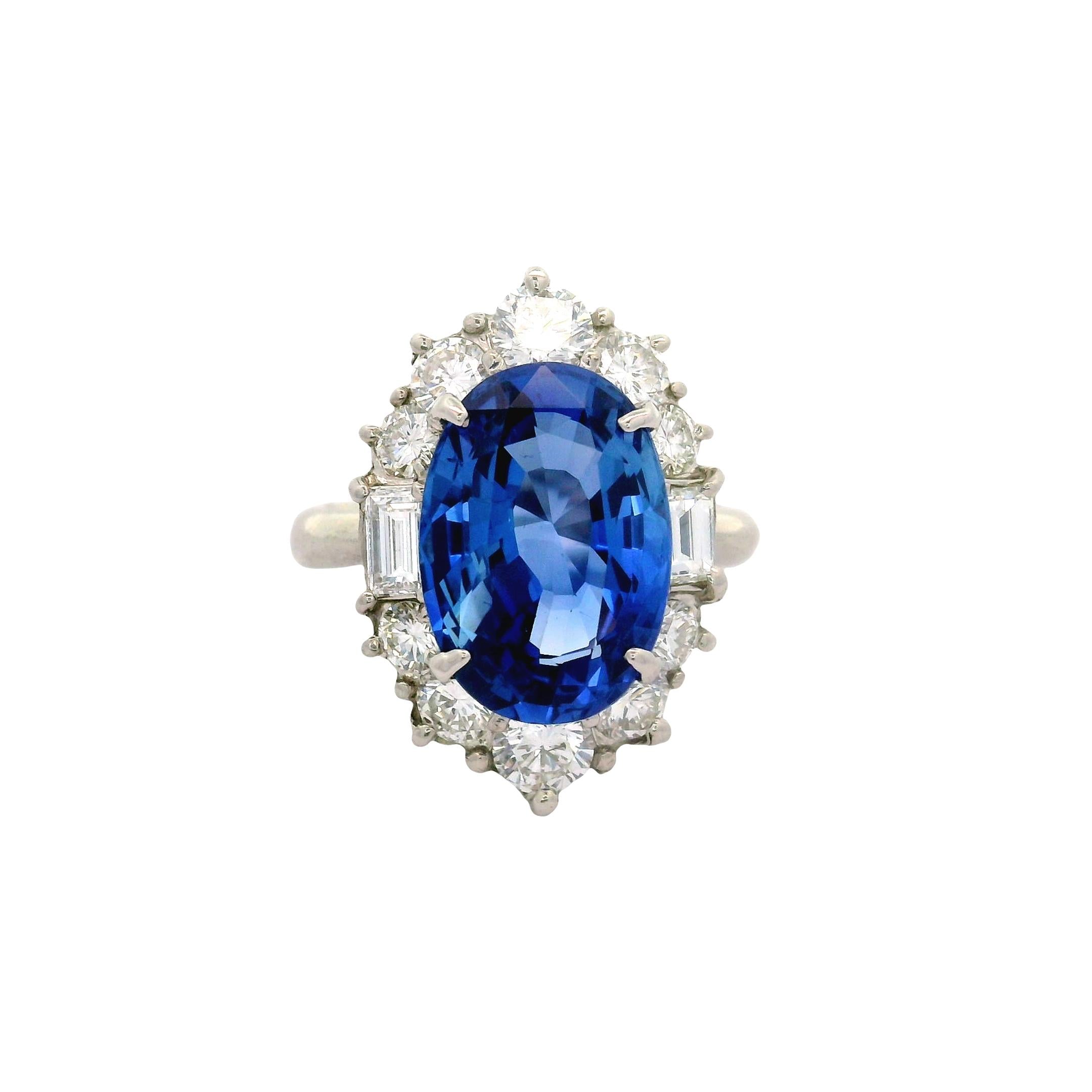 5.98 Carat No-Heat Ceylon Blue Sapphire Diamond Platinum Ring, GIA Certified