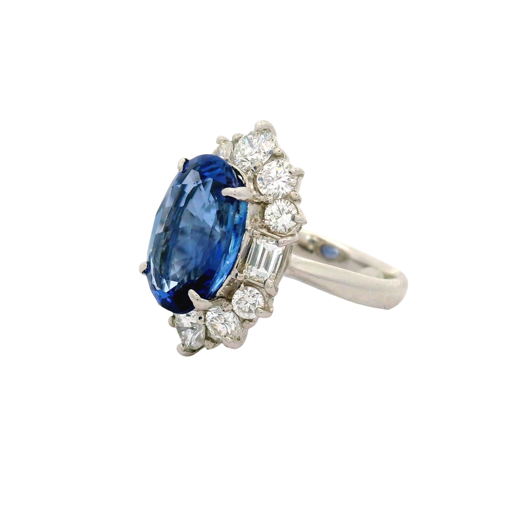 5.98 Carat No-Heat Ceylon Blue Sapphire Diamond Platinum Ring, GIA Certified