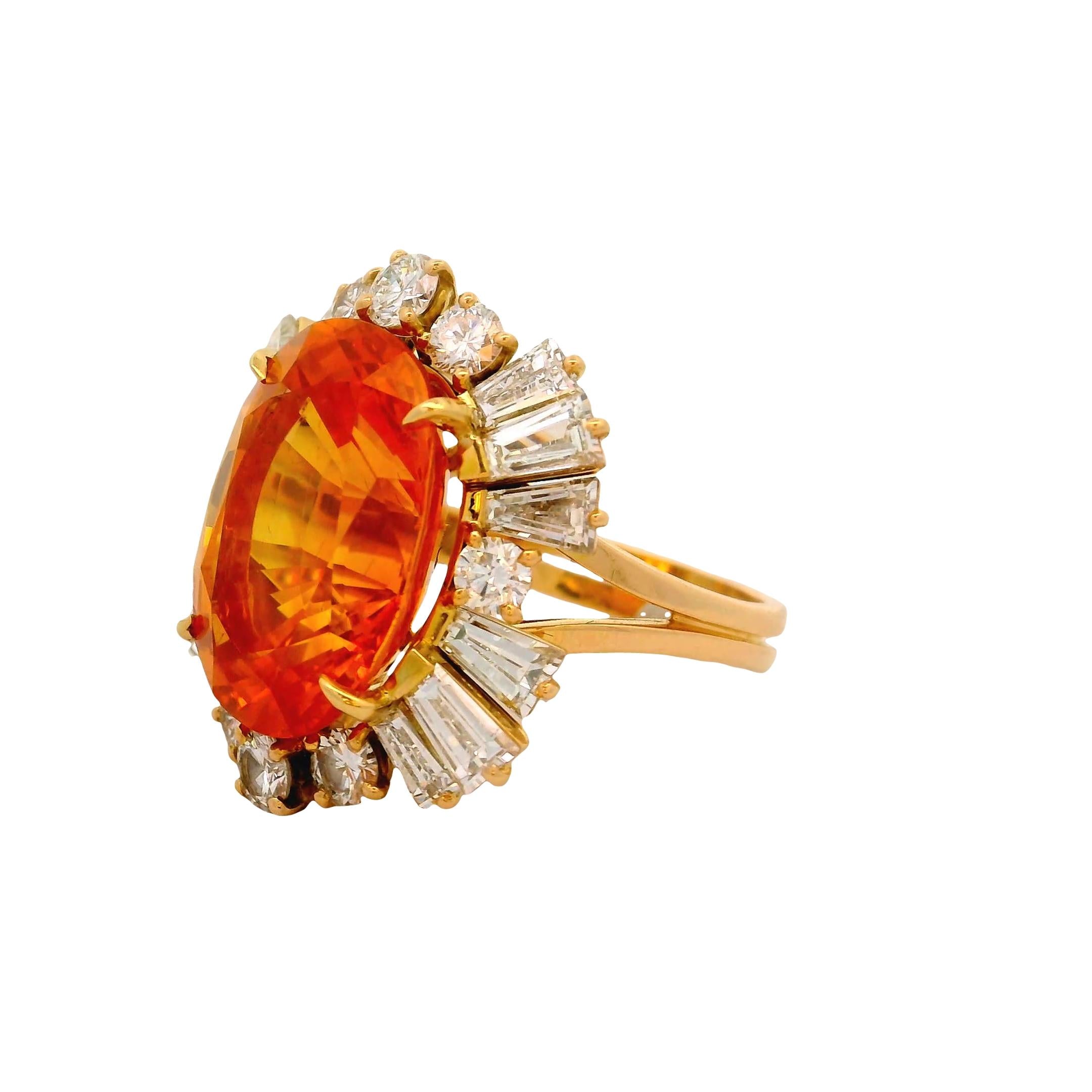 Fred Paris 17.37 Carat Orange Sapphire Diamond 18K Yellow Gold Ring, GIA Cert