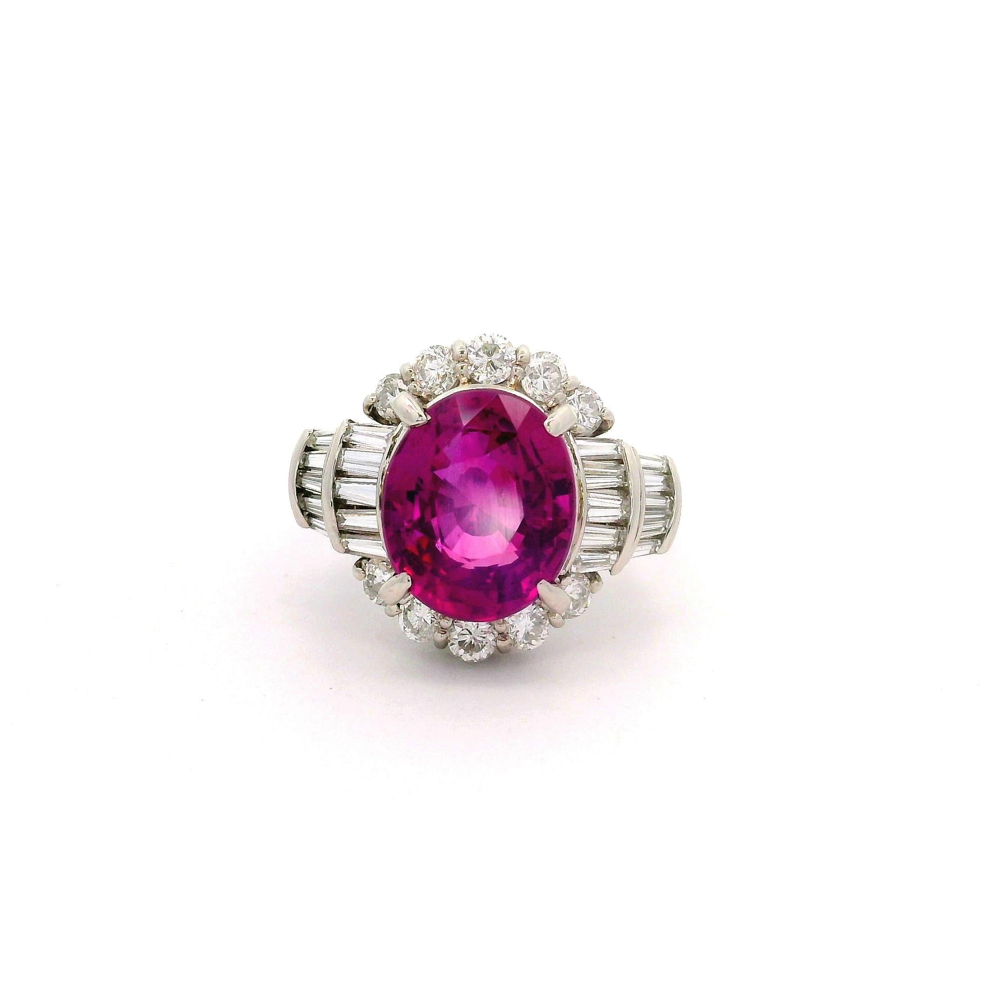 4.41 Carat Vivid Purplish Red Ruby Diamond Platinum Ring, AIGS Certified