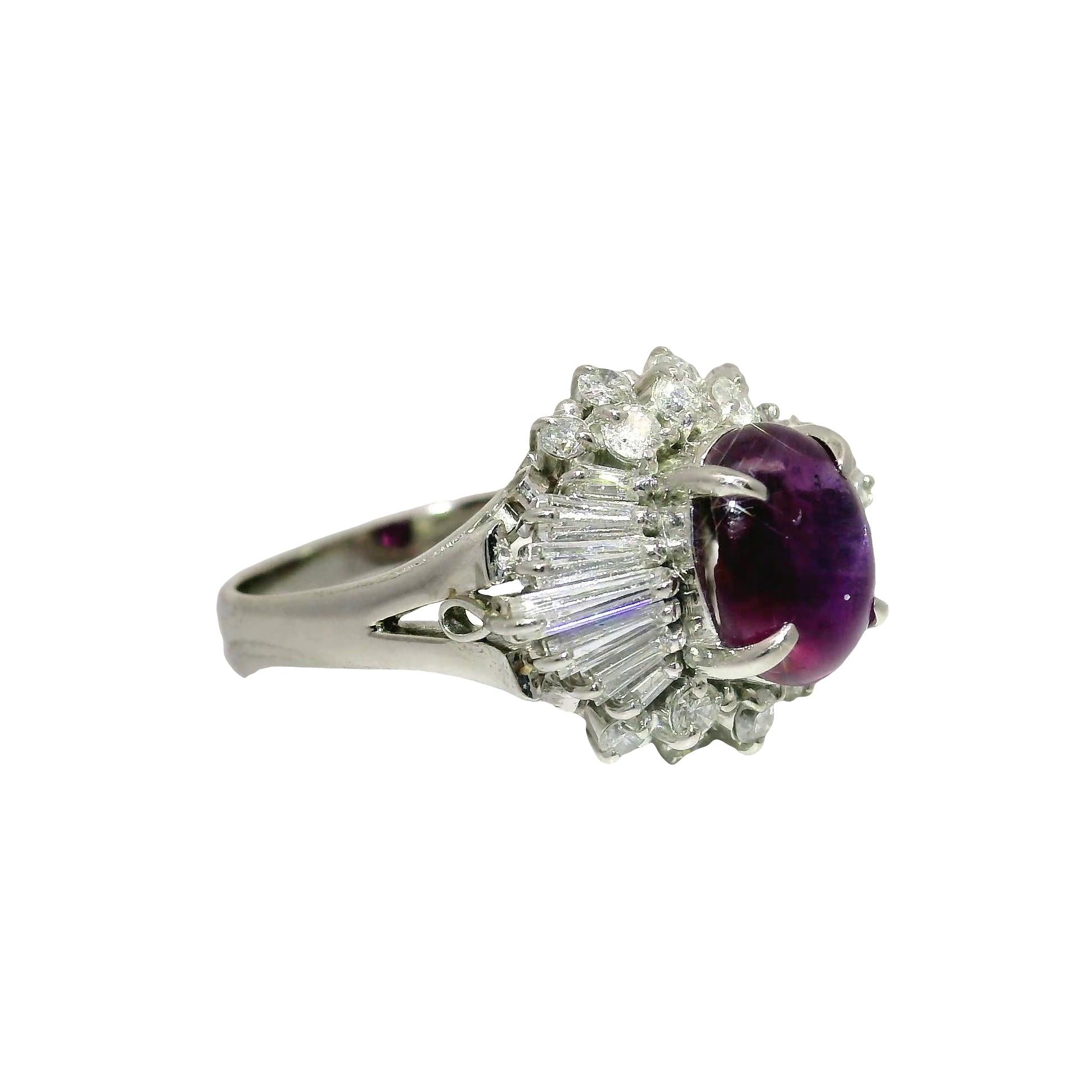 3.93 Carat Purple Star Sapphire Diamond Platinum Burst Ring