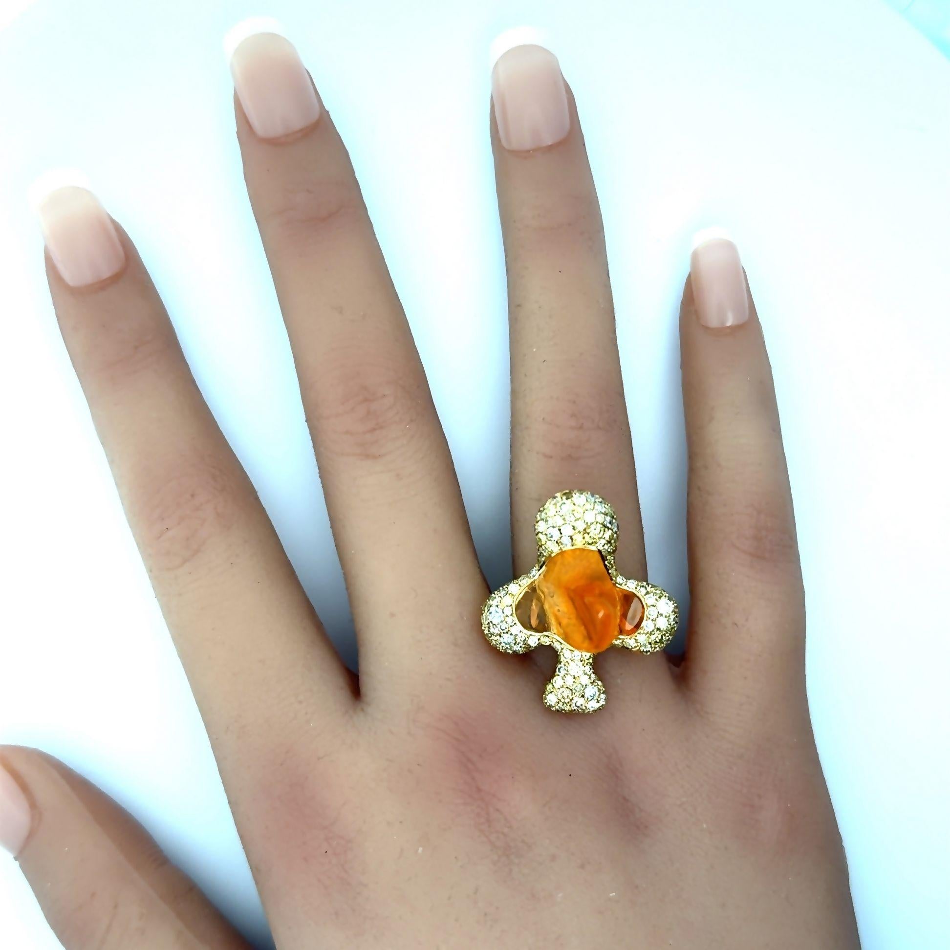 Modern Fire Opal Diamond 18k Yellow Gold “Ace” Ring