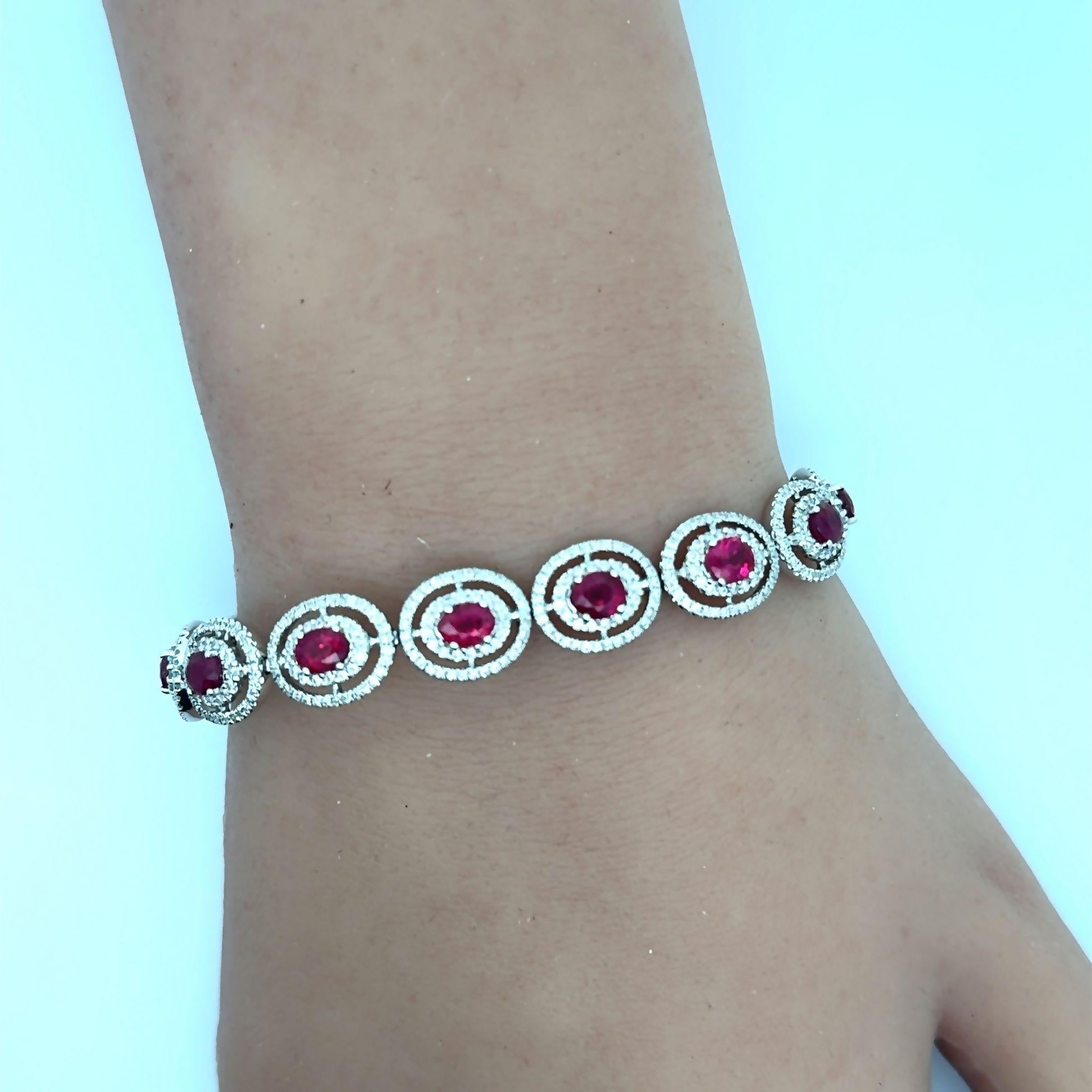 Ruby Diamond 18k White Gold Bracelet