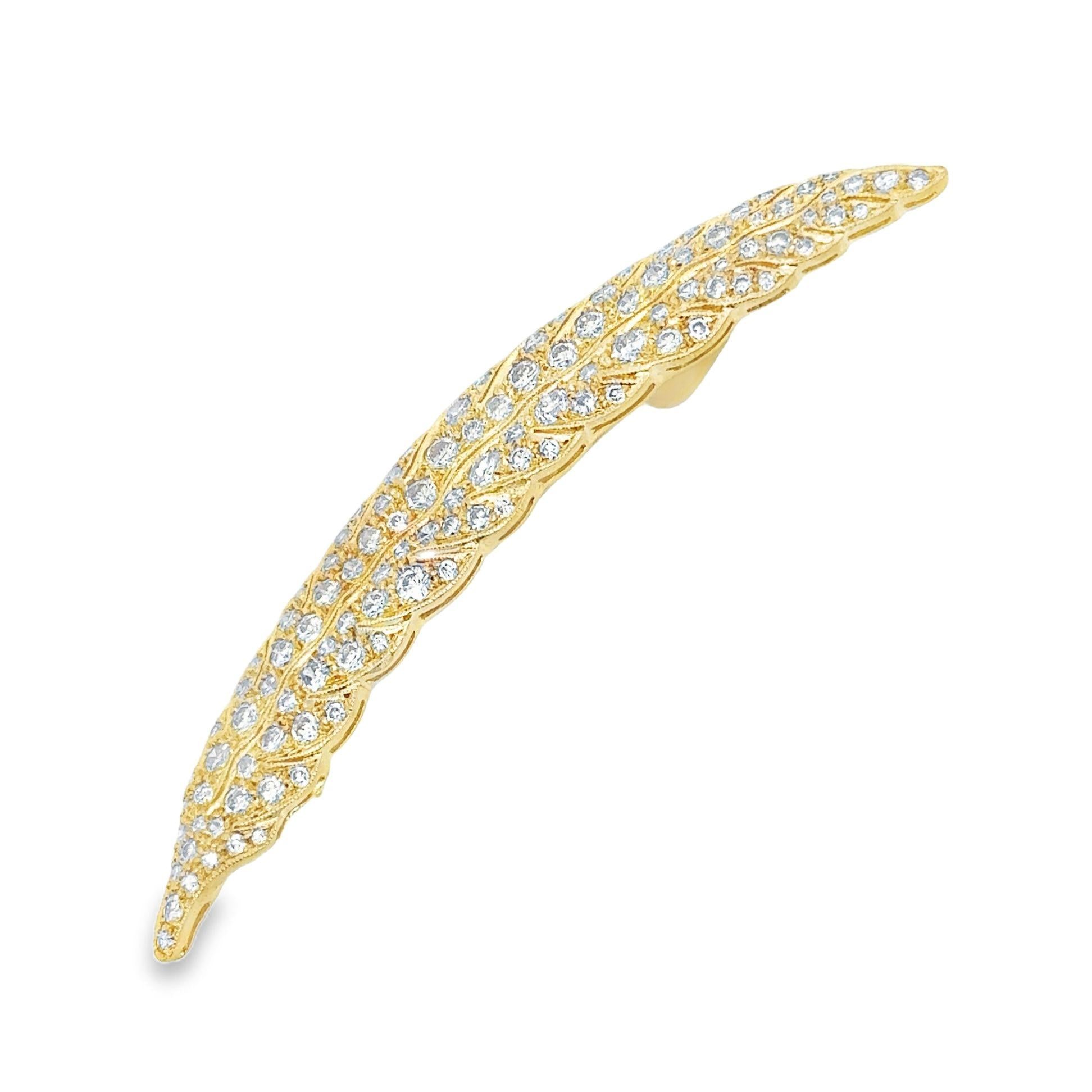 Antique-Style Diamond 18k Yellow Gold Feather Pendant-Brooch