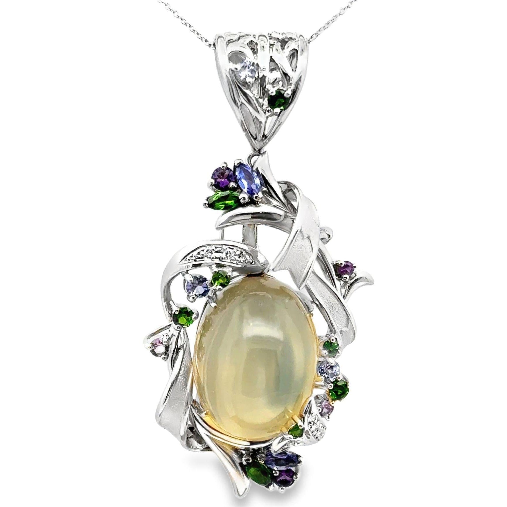 Moonstone Diamond Multi-Color Gemstone Platinum Brooch & Pendant