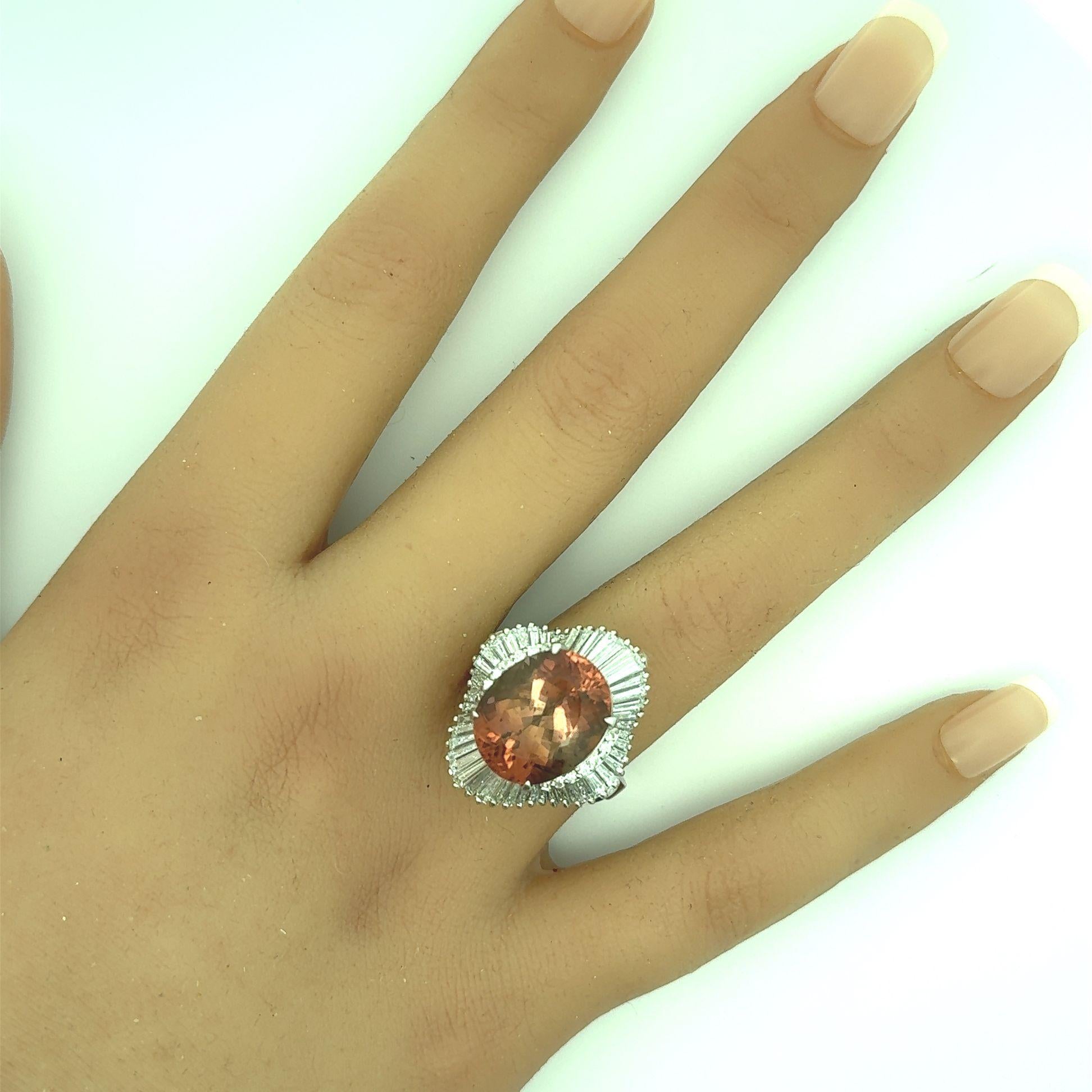 10.46 Carat Tourmaline Diamond Platinum Ballerina Ring
