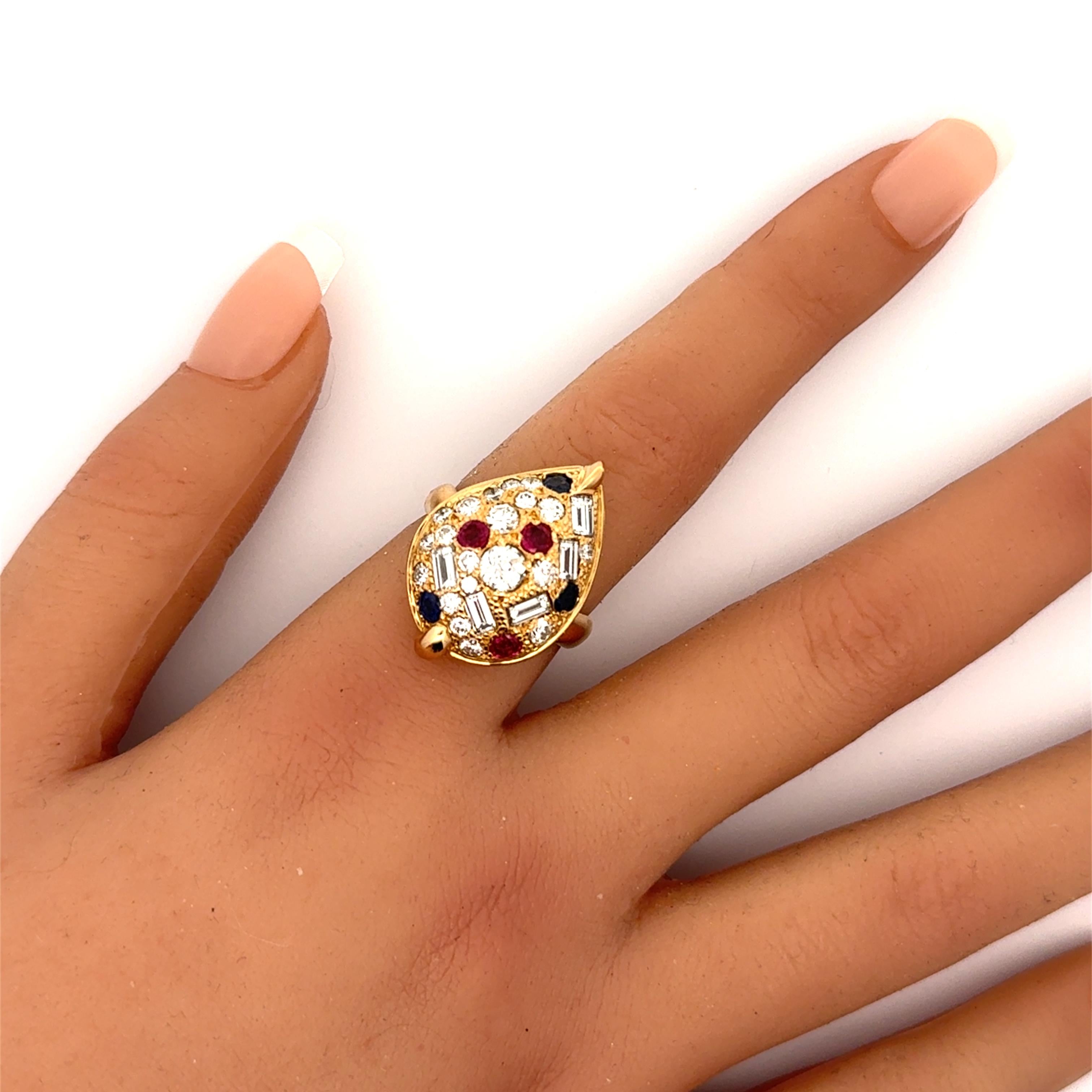 Diamond Sapphire Ruby 18k Gold Cluster Ring
