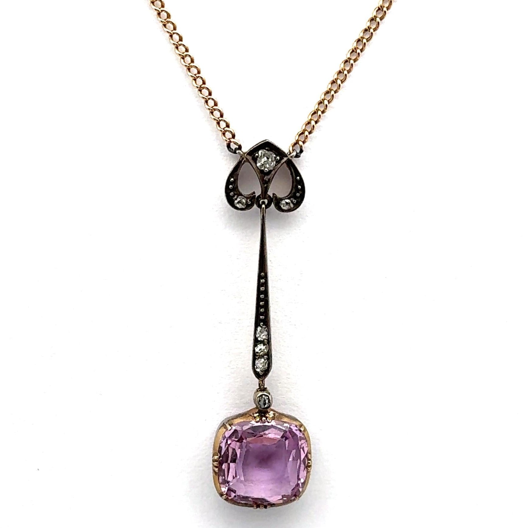 Antique Pink Topaz Diamond 14k Gold & Silver Necklace