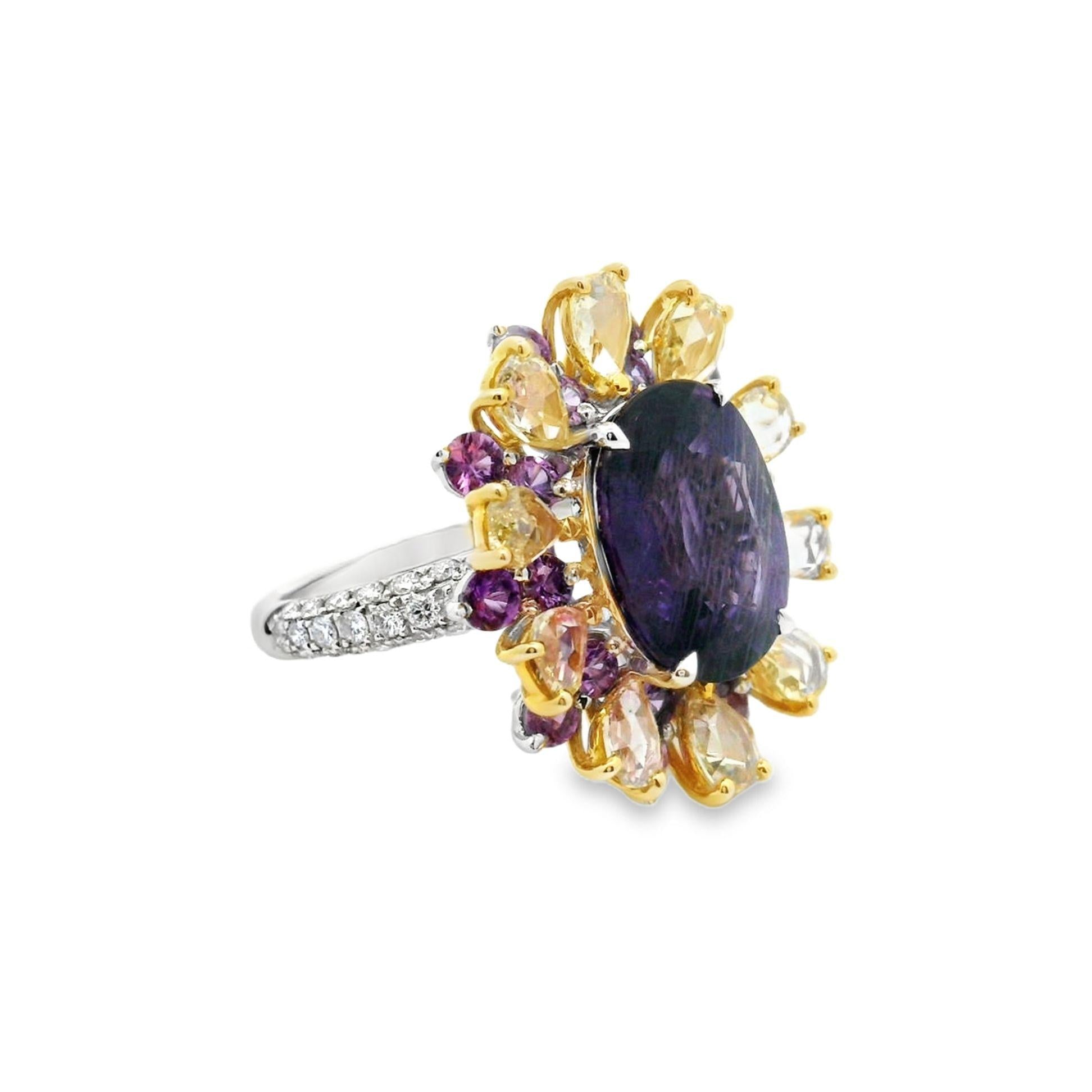 6.17 Carat No-Heat Purple Sapphire Diamond 18k White Gold Ring, GIA Certified