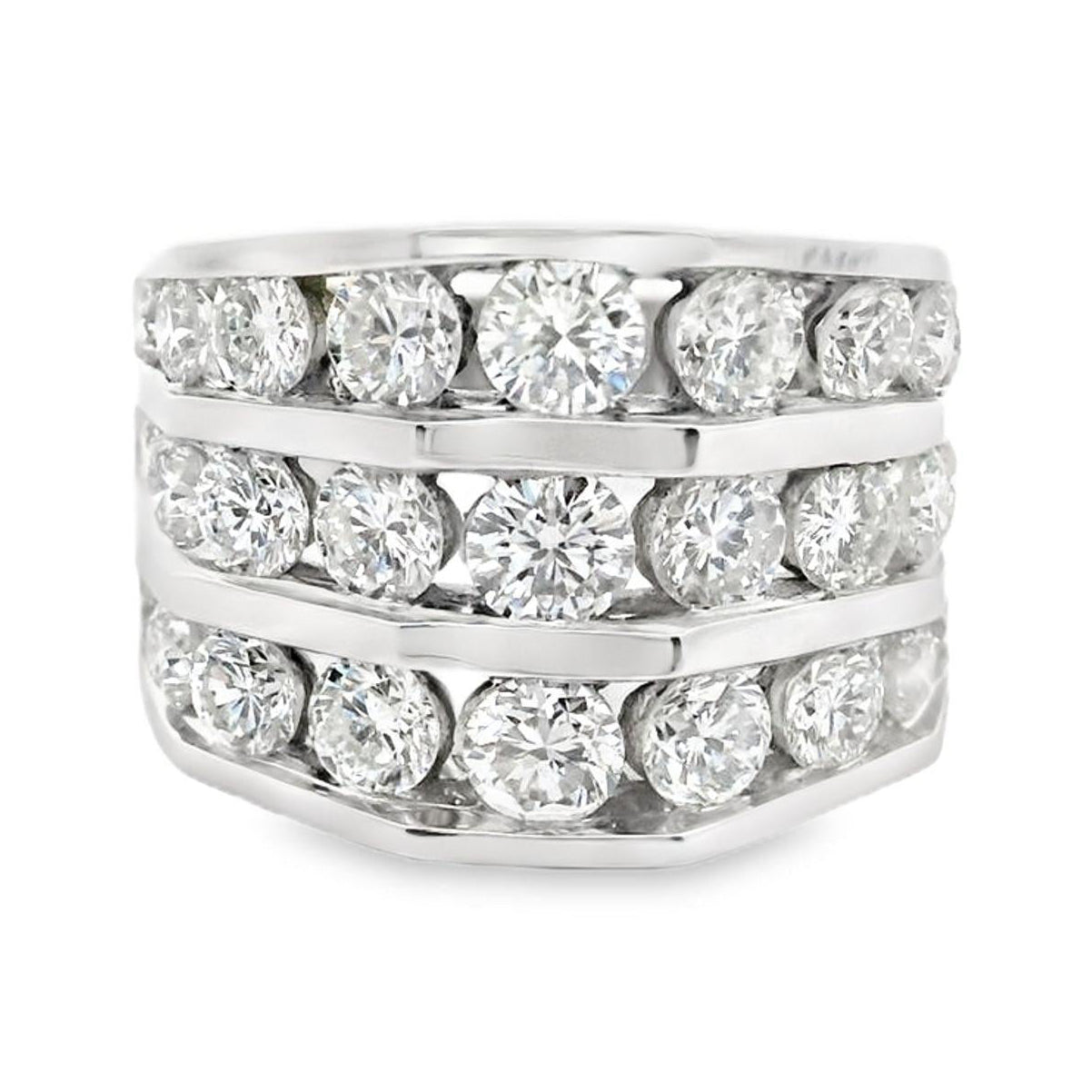 Three Rows Diamond 14k Gold Band Ring