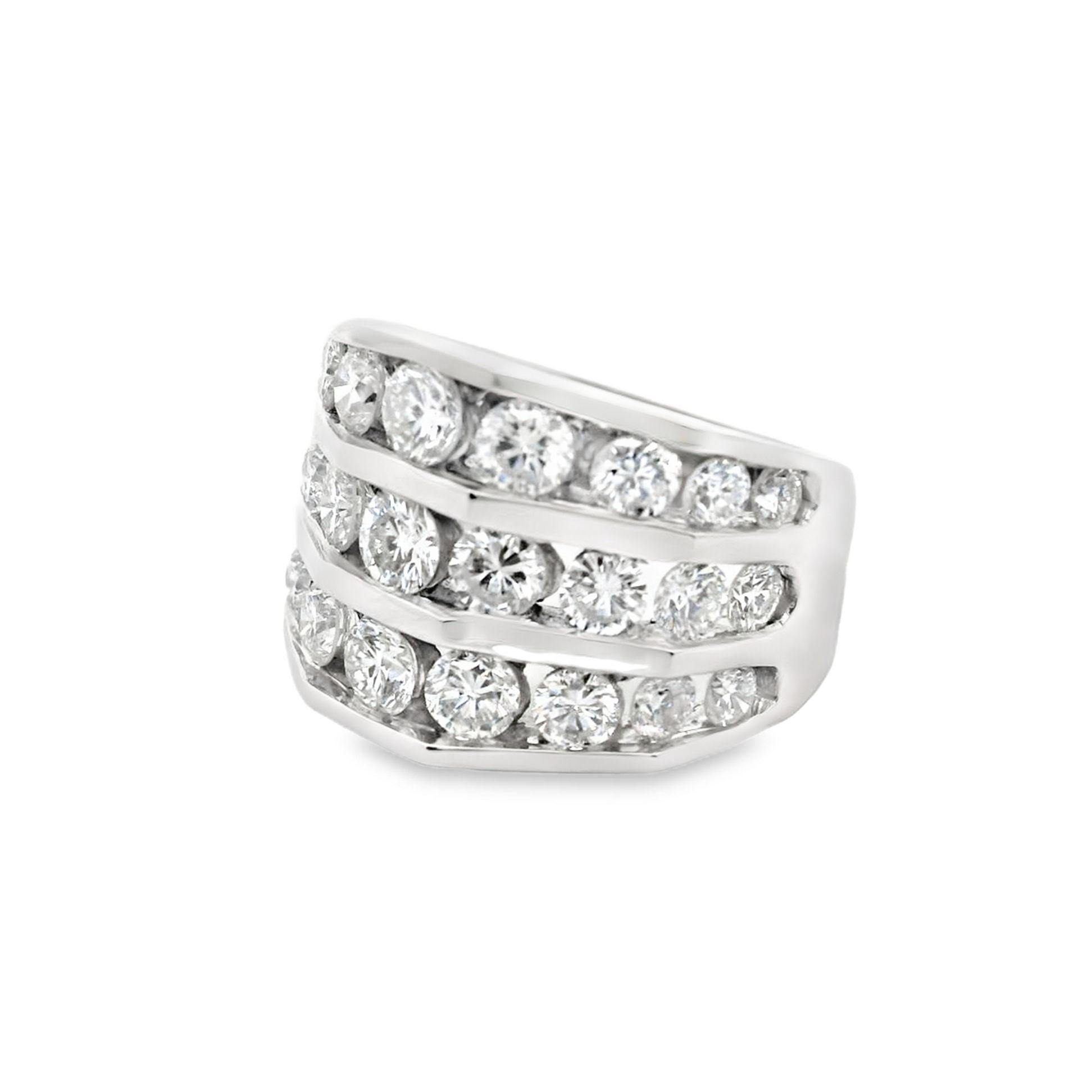 Three Rows Diamond 14k Gold Band Ring