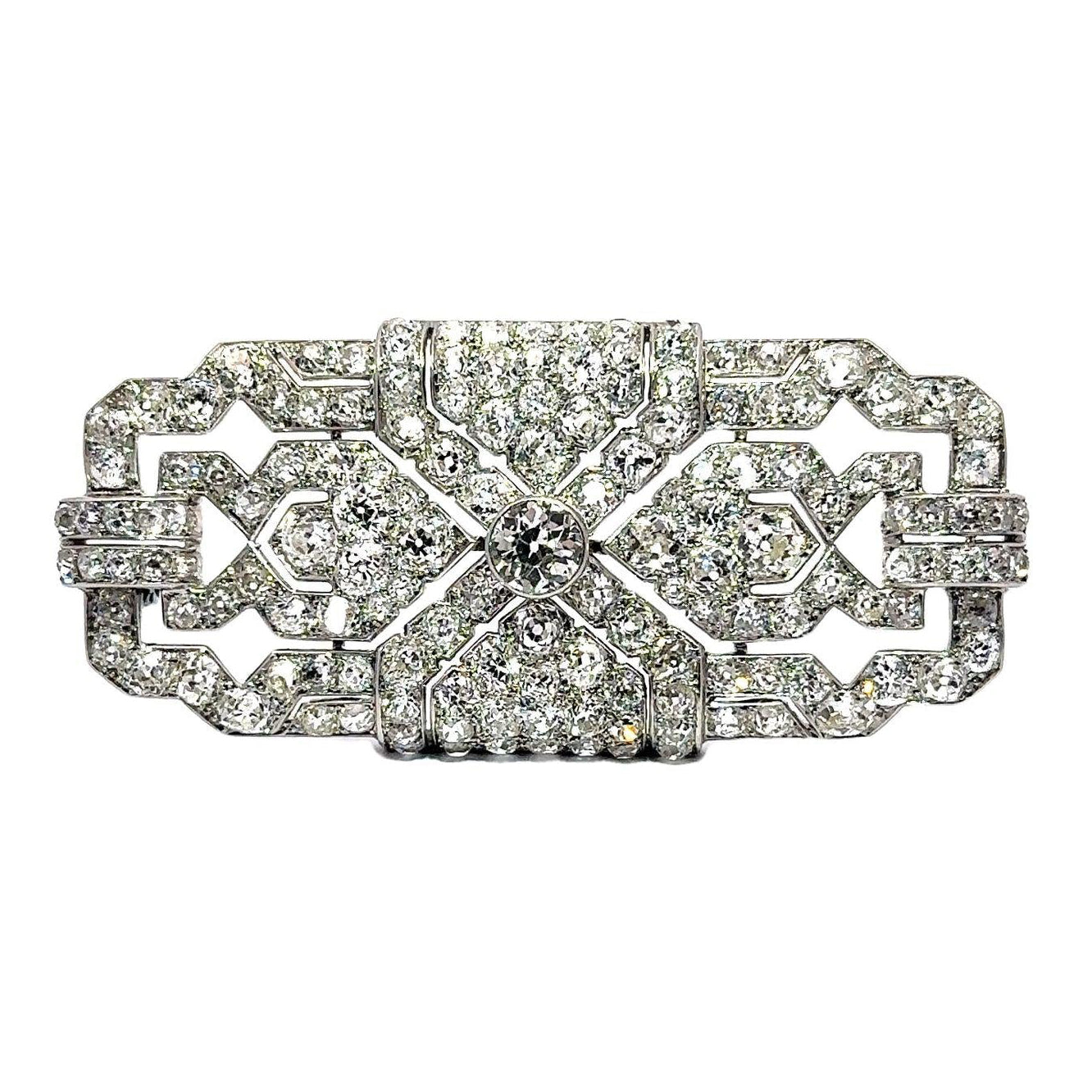 16 Carats Art Deco Diamond Platinum Brooch, Circa 1925