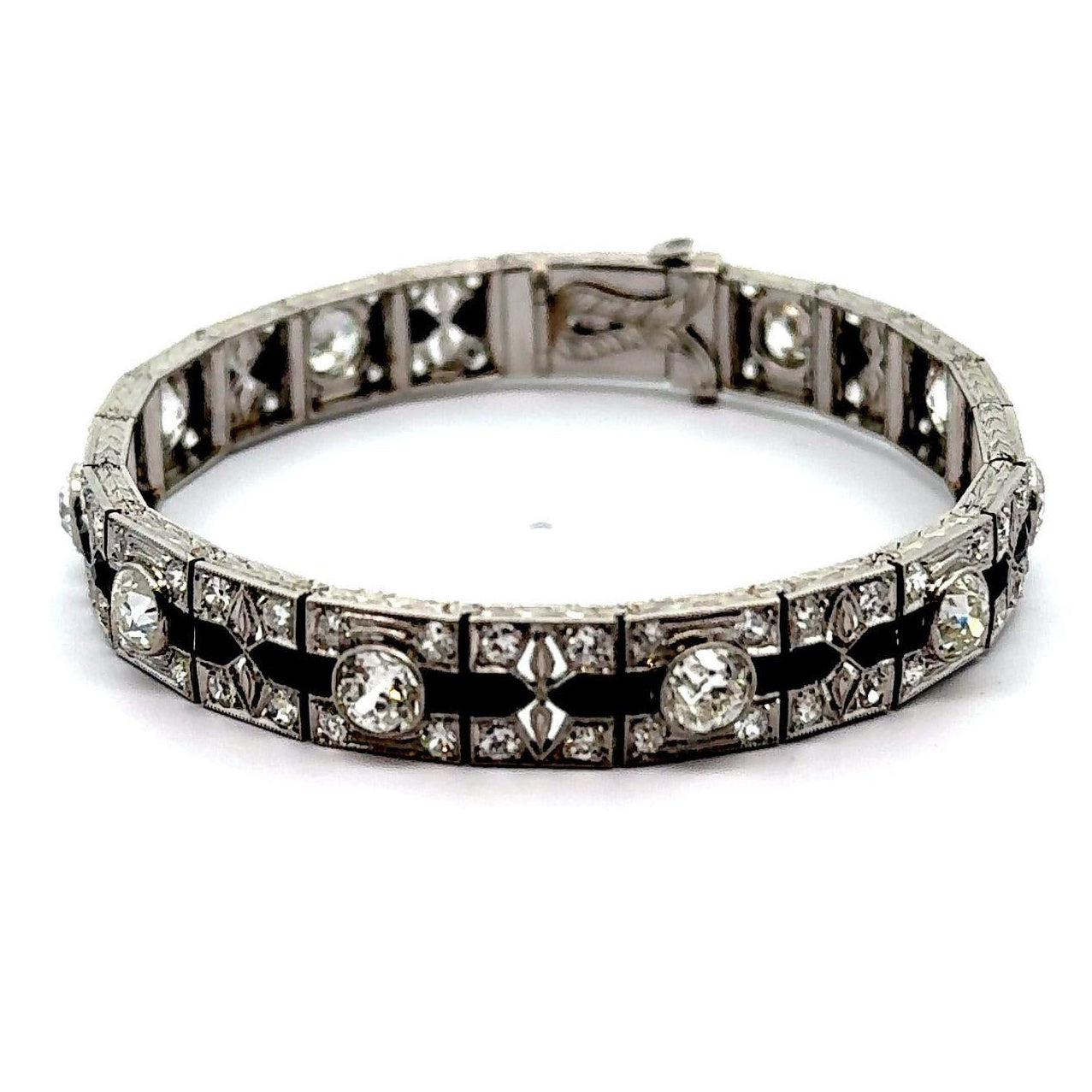 Art Deco Diamond Black-Onyx Platinum Bracelet, Circa 1930