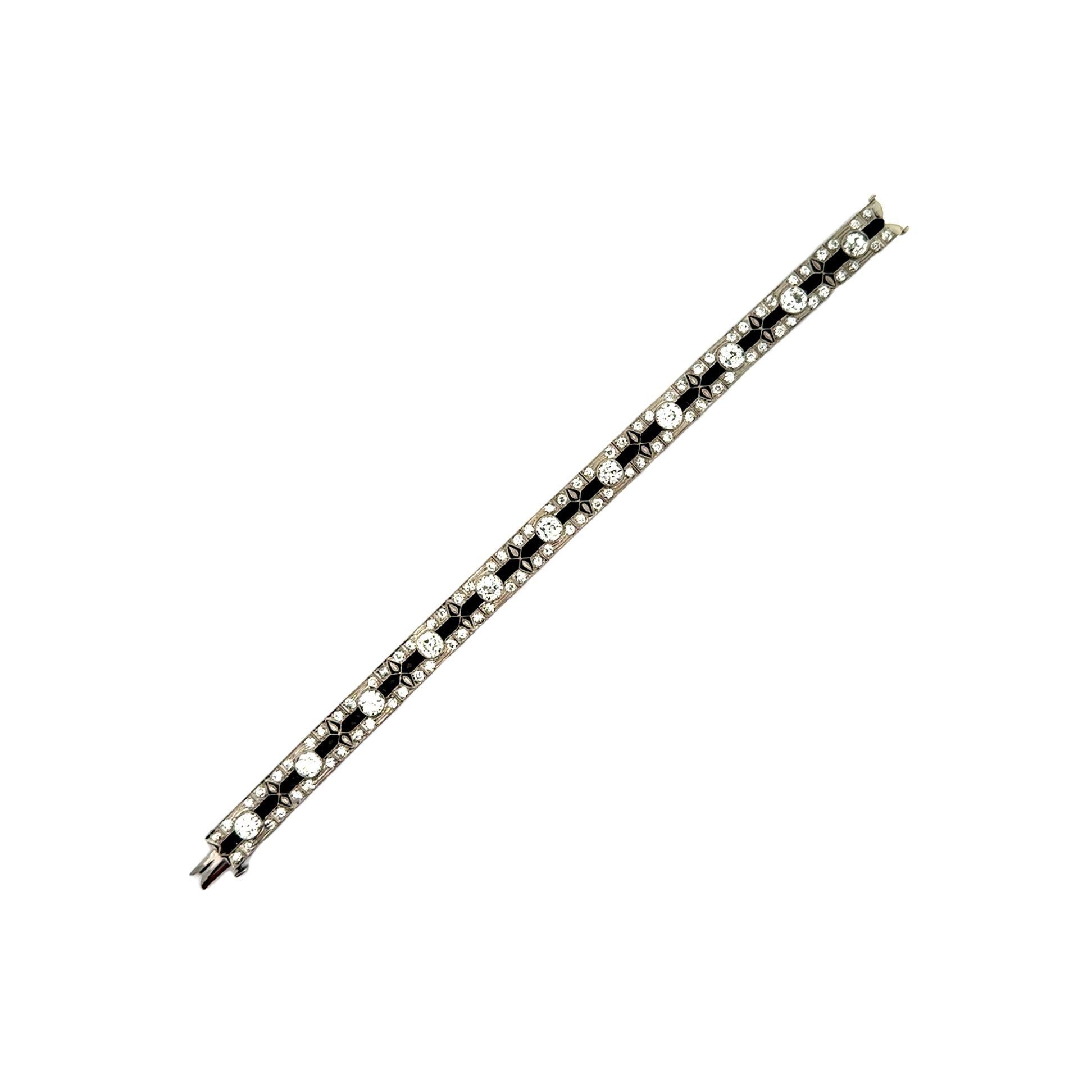 Art Deco Diamond Black-Onyx Platinum Bracelet, Circa 1930