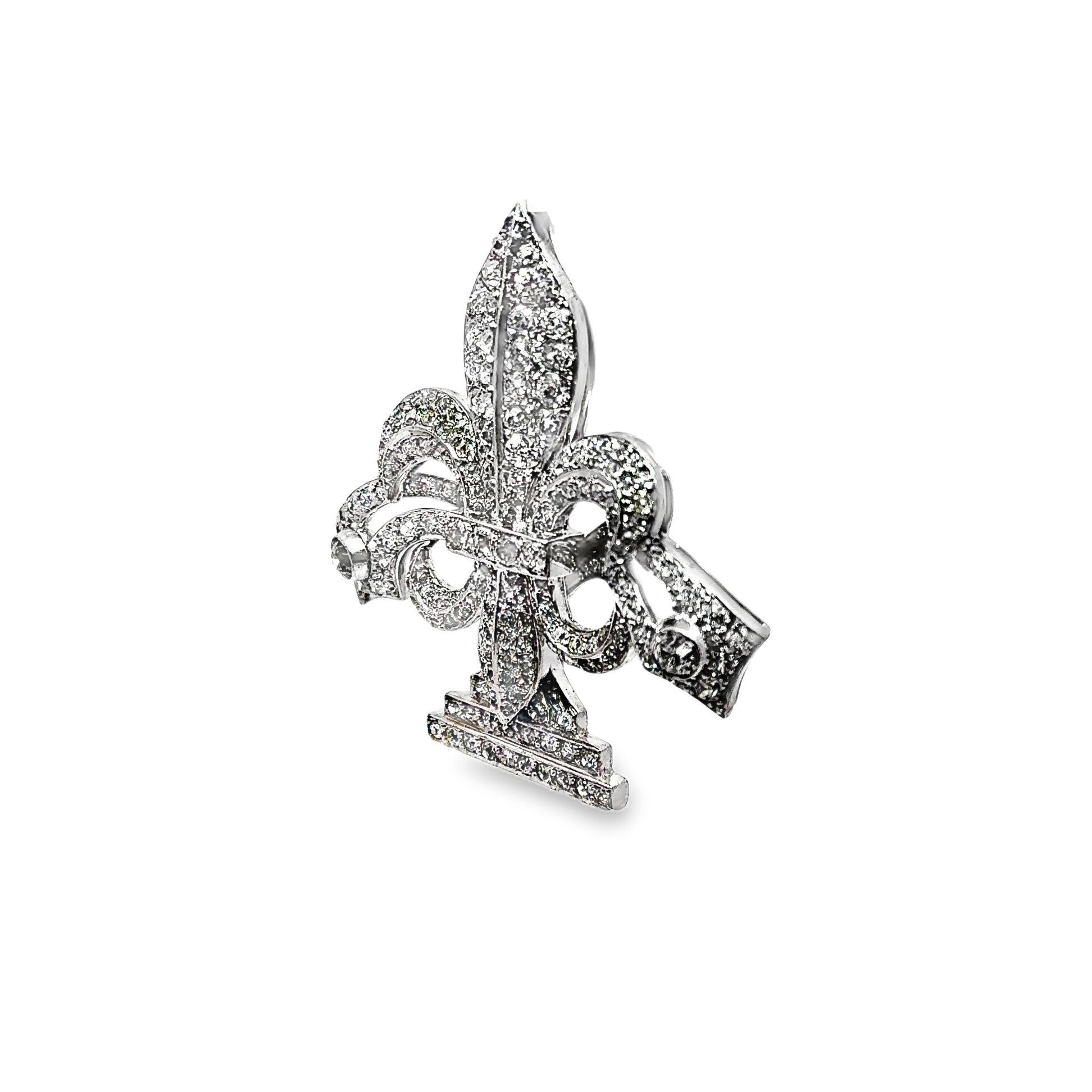 Antique Diamond 14k Gold Silver-Topped Fleur De Lis Brooch