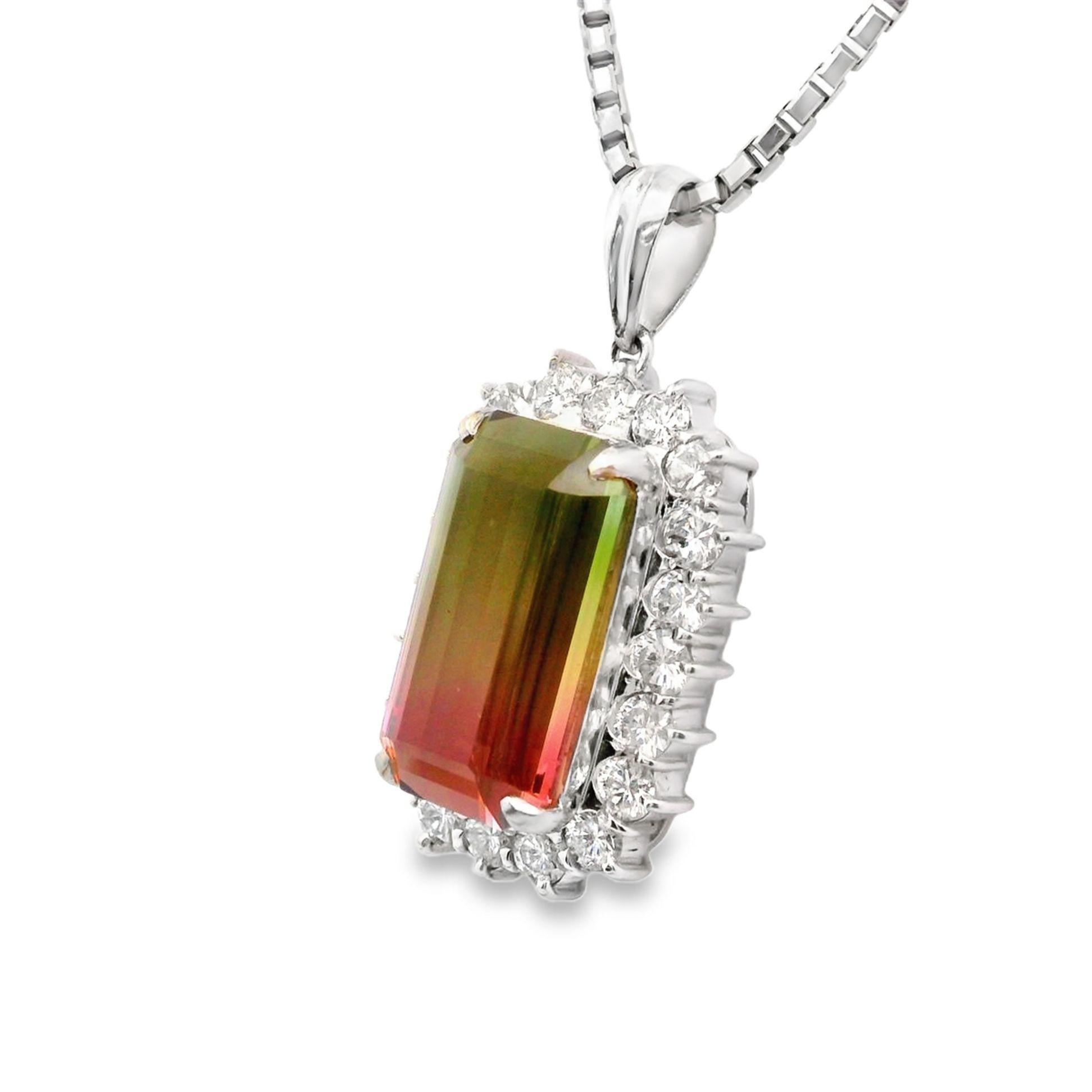 12.53 Carat Watermelon Tourmaline Diamond-Halo Platinum Pendant Necklace