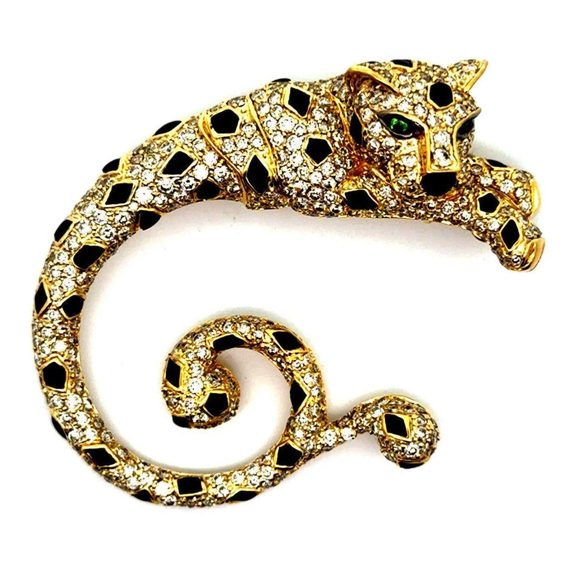 Diamond 18k Yellow Gold Onyx Tsavorite Leopard Brooch & Pendant