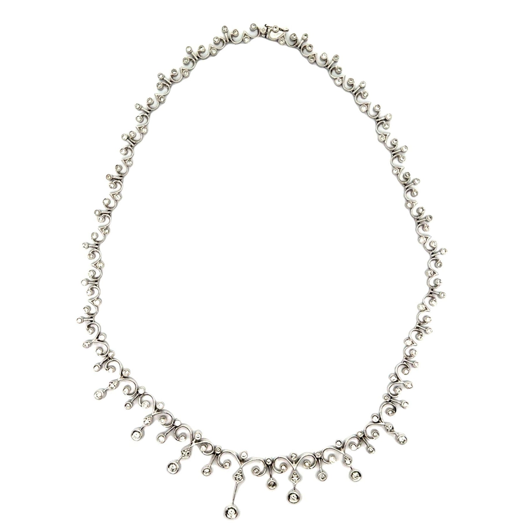 Antique-Style Diamond 18k White Gold Filigree Necklace