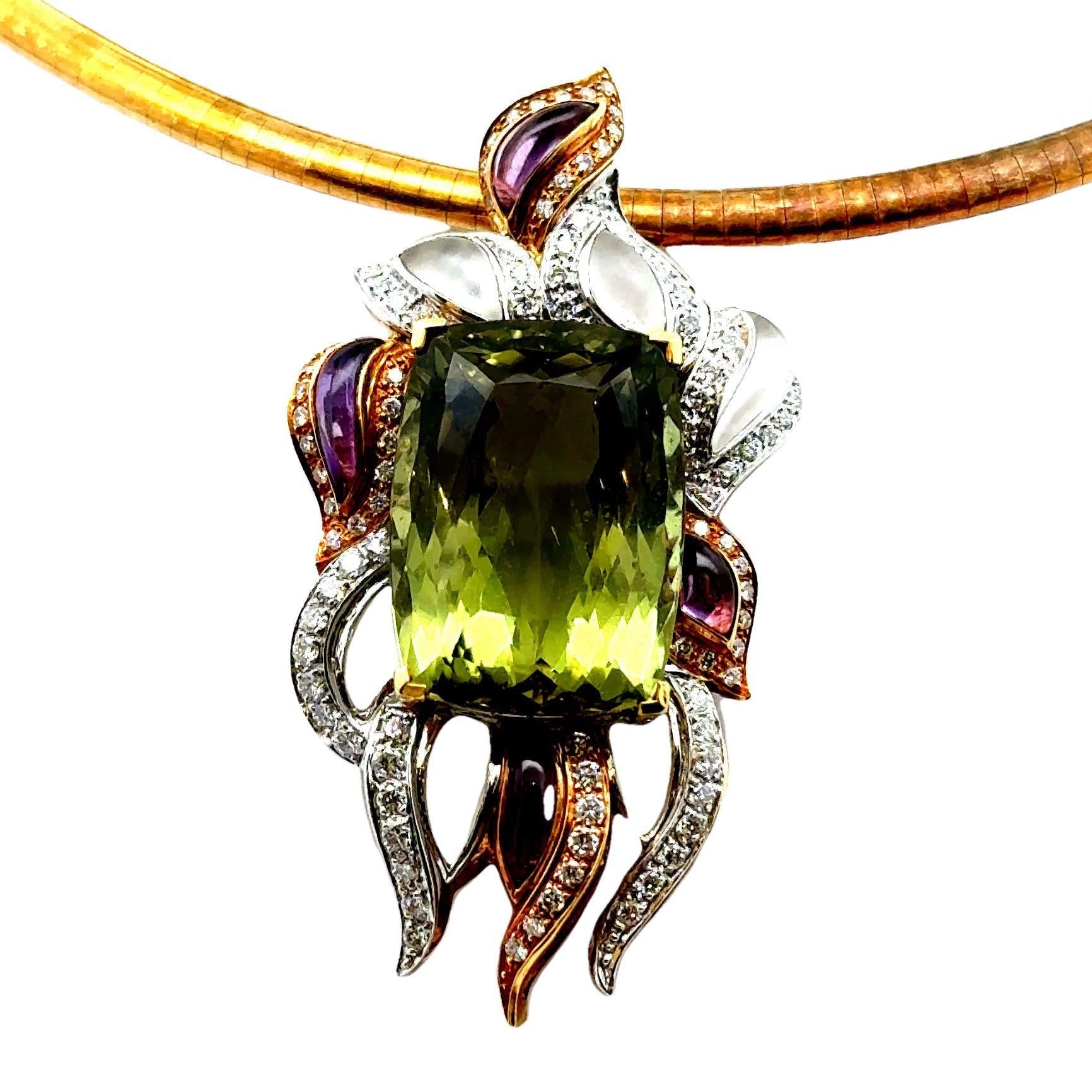 29.76 Carat Green-Beryl Diamond Moonstone Amethyst 18k Yellow Gold & Platinum