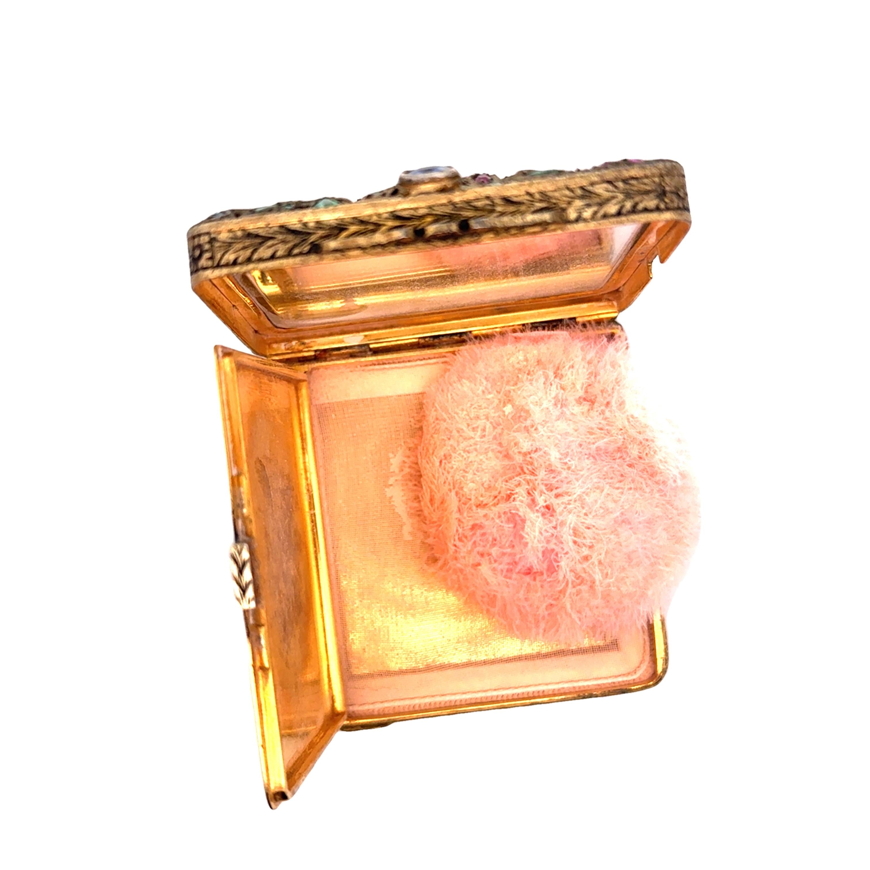 Victorian Ruby Sapphire Emerald Demantoid Silver Gold Plated Powder Lipstick Set