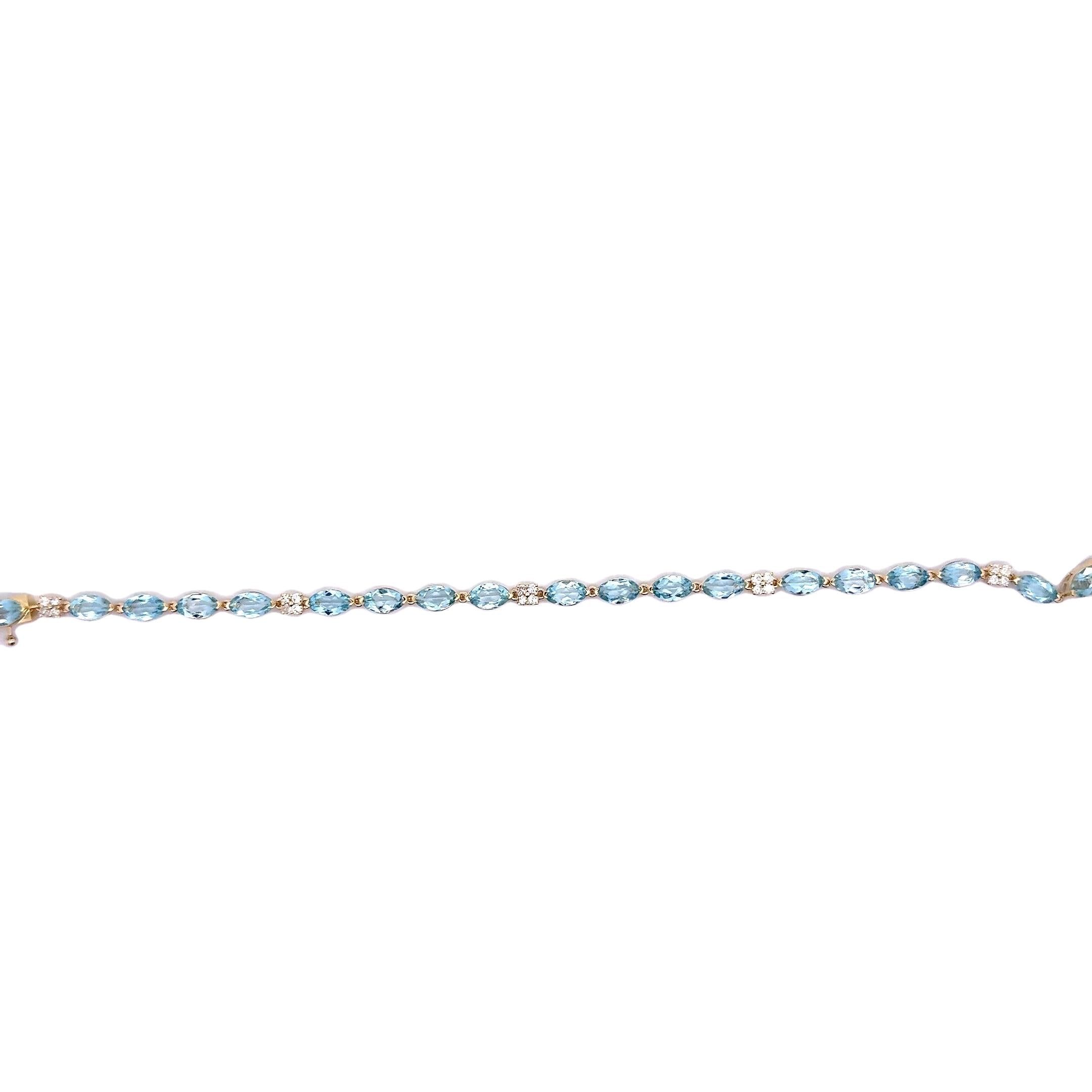 Aquamarine Diamond 14k Yellow Gold Tennis Bracelet