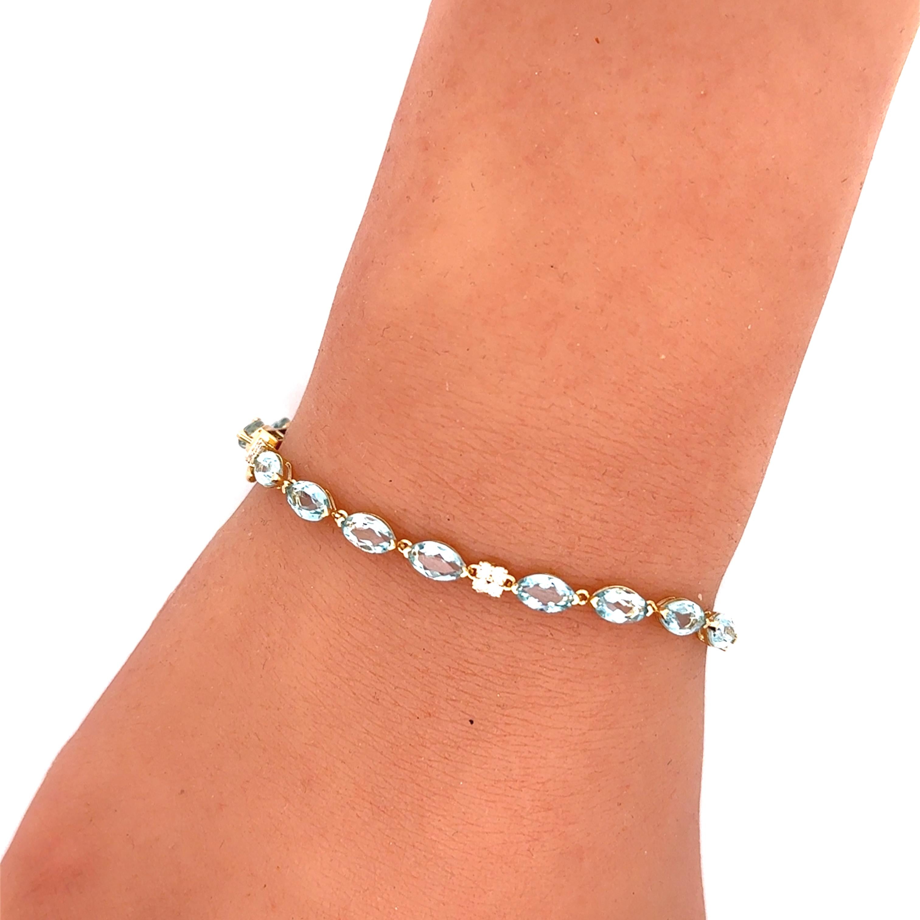 Aquamarine Diamond 14k Yellow Gold Tennis Bracelet