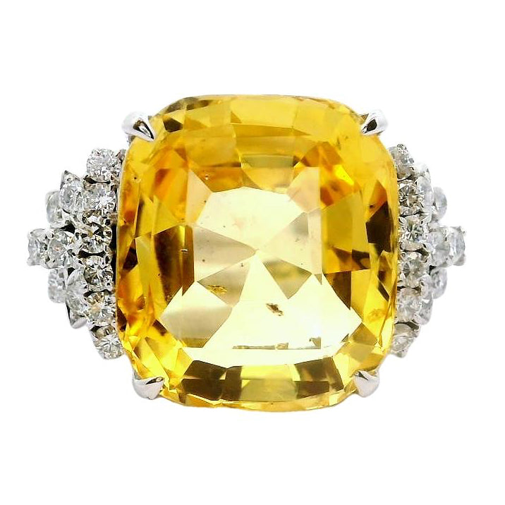 14.66 Carat No-Heat Yellow Sapphire Diamond Platinum Ring, GIA Certified