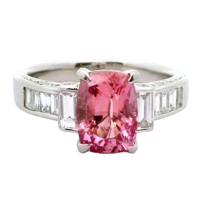 3.23 Carat Padparadscha Sapphire Diamond Platinum Ring, GRS Certified