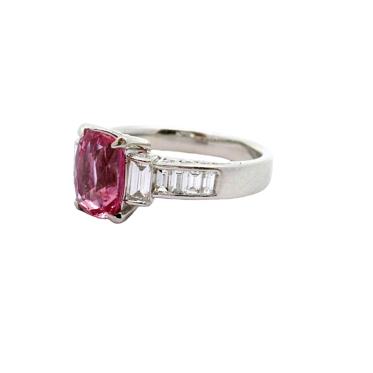 3.23 Carat Padparadscha Sapphire Diamond Platinum Ring, GRS Certified