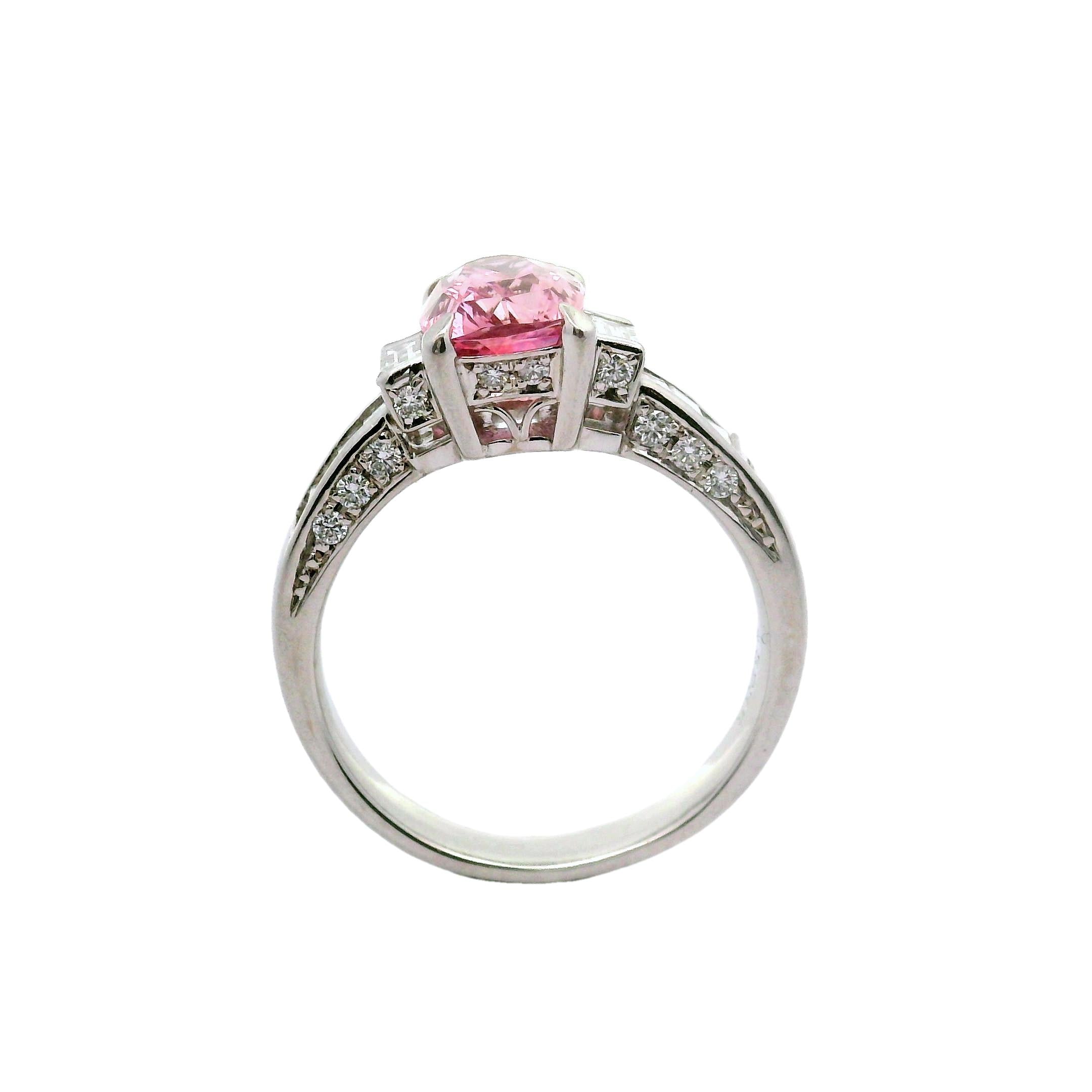 3.23 Carat Padparadscha Sapphire Diamond Platinum Ring, GRS Certified