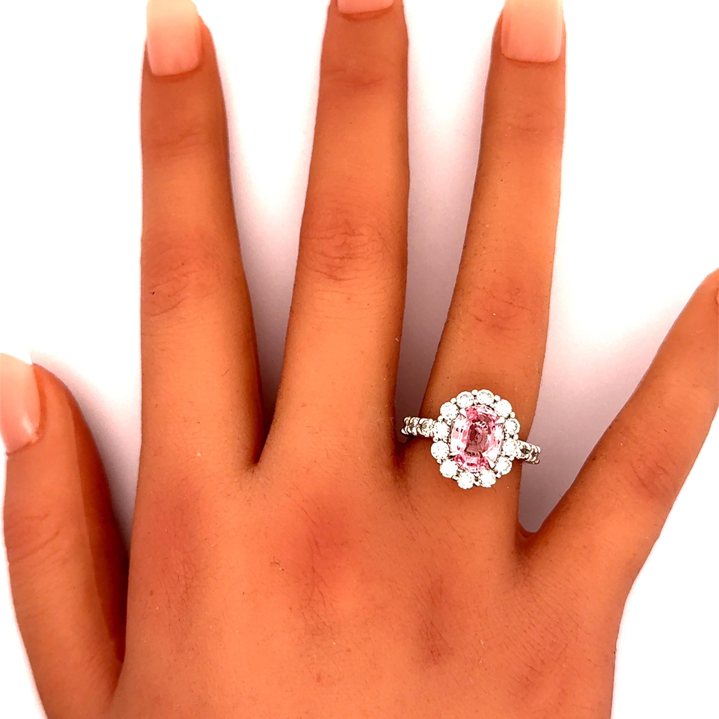 2.75 Carat Padparadscha Sapphire Diamond Platinum Ring, GRS Certified