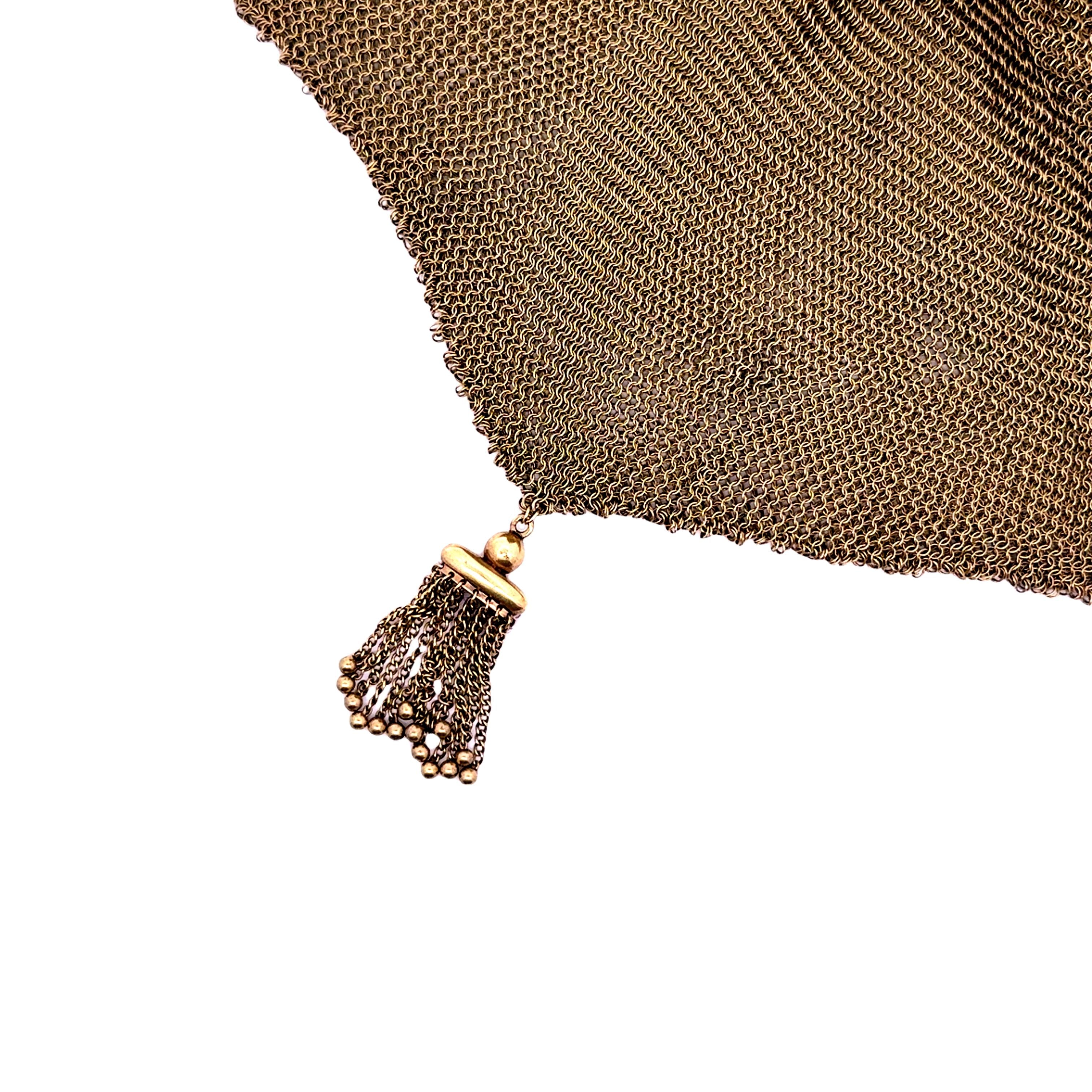 Cabochon Emerald Victorian 14k Gold Mesh Bag