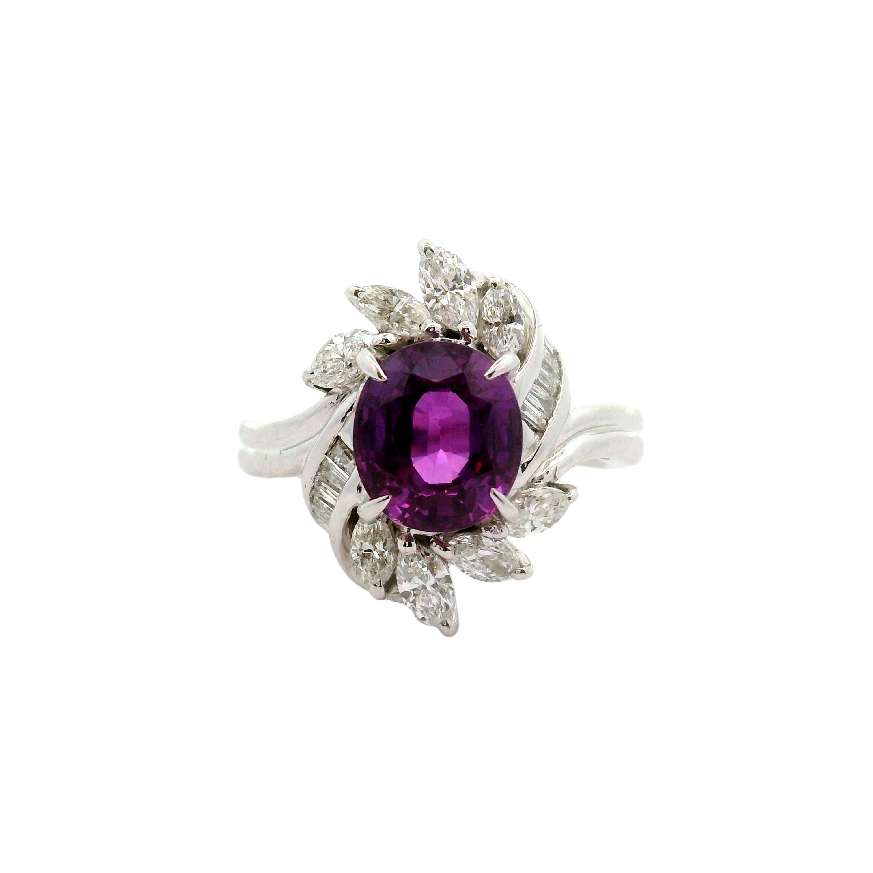 2.78 Carat Pinkish-Purple Sapphire Diamond Platinum Ring, GIA Certified