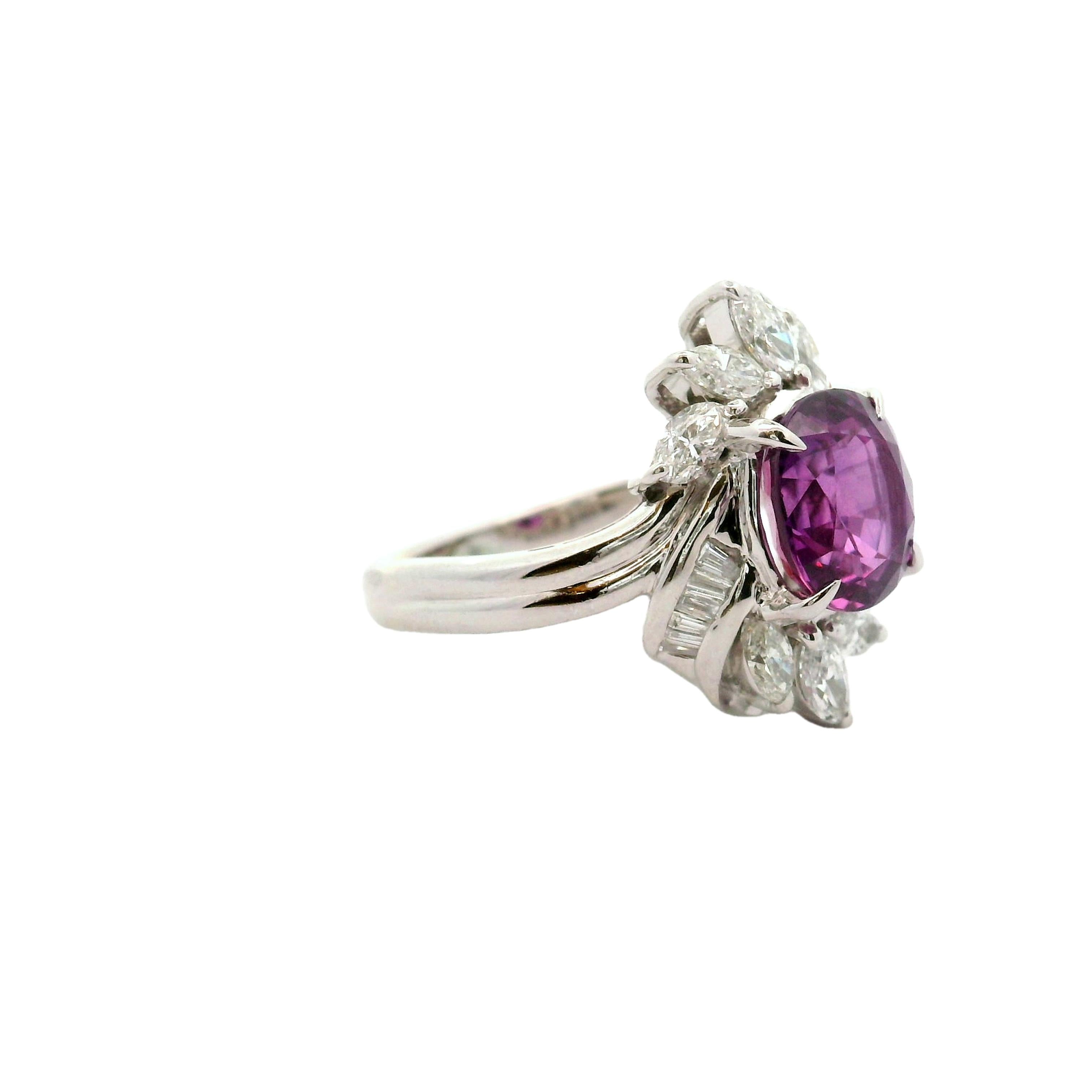 2.78 Carat Pinkish-Purple Sapphire Diamond Platinum Ring, GIA Certified