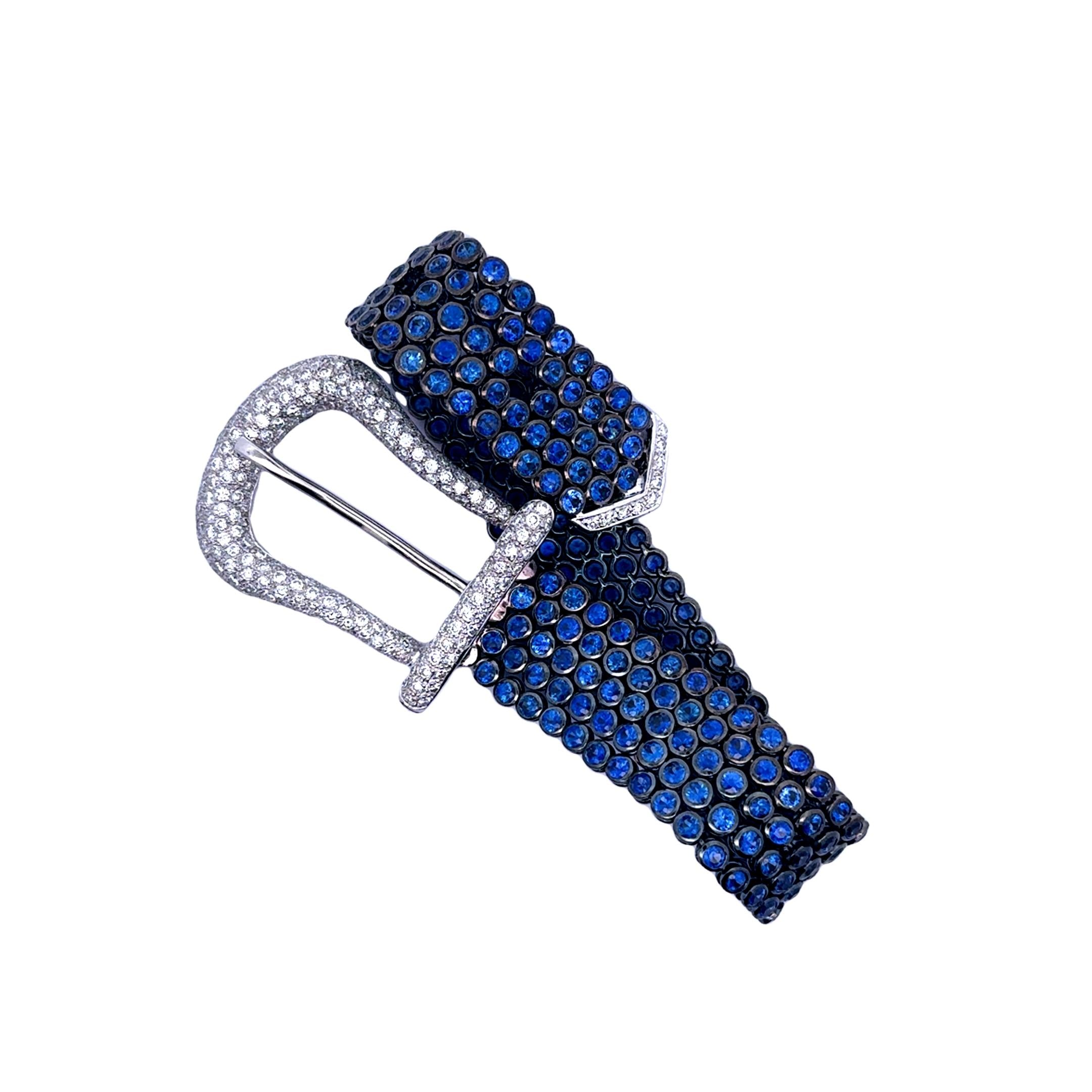 Blue Sapphire & Diamond 18k White Gold Belt-Buckle Bracelet