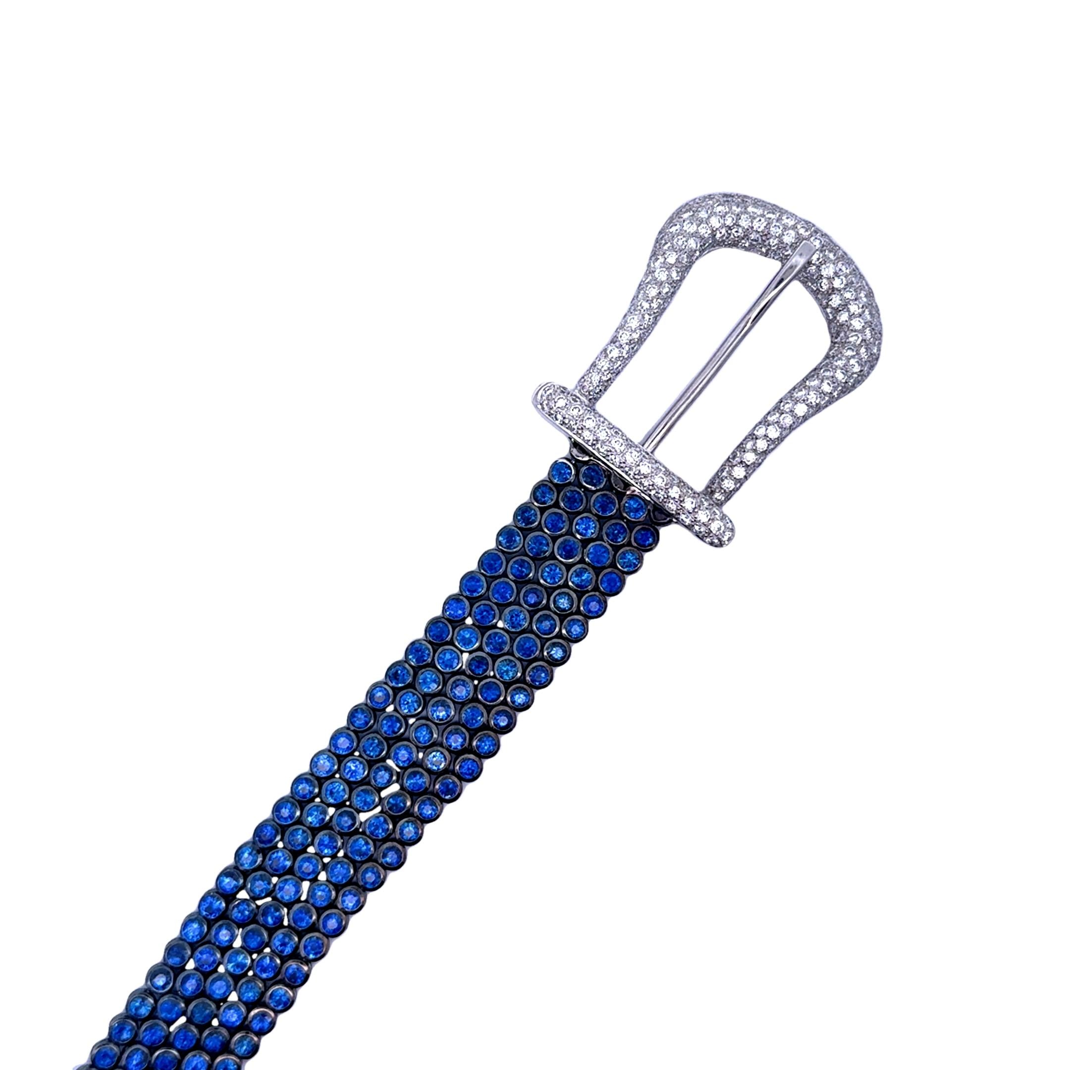 Blue Sapphire & Diamond 18k White Gold Belt-Buckle Bracelet