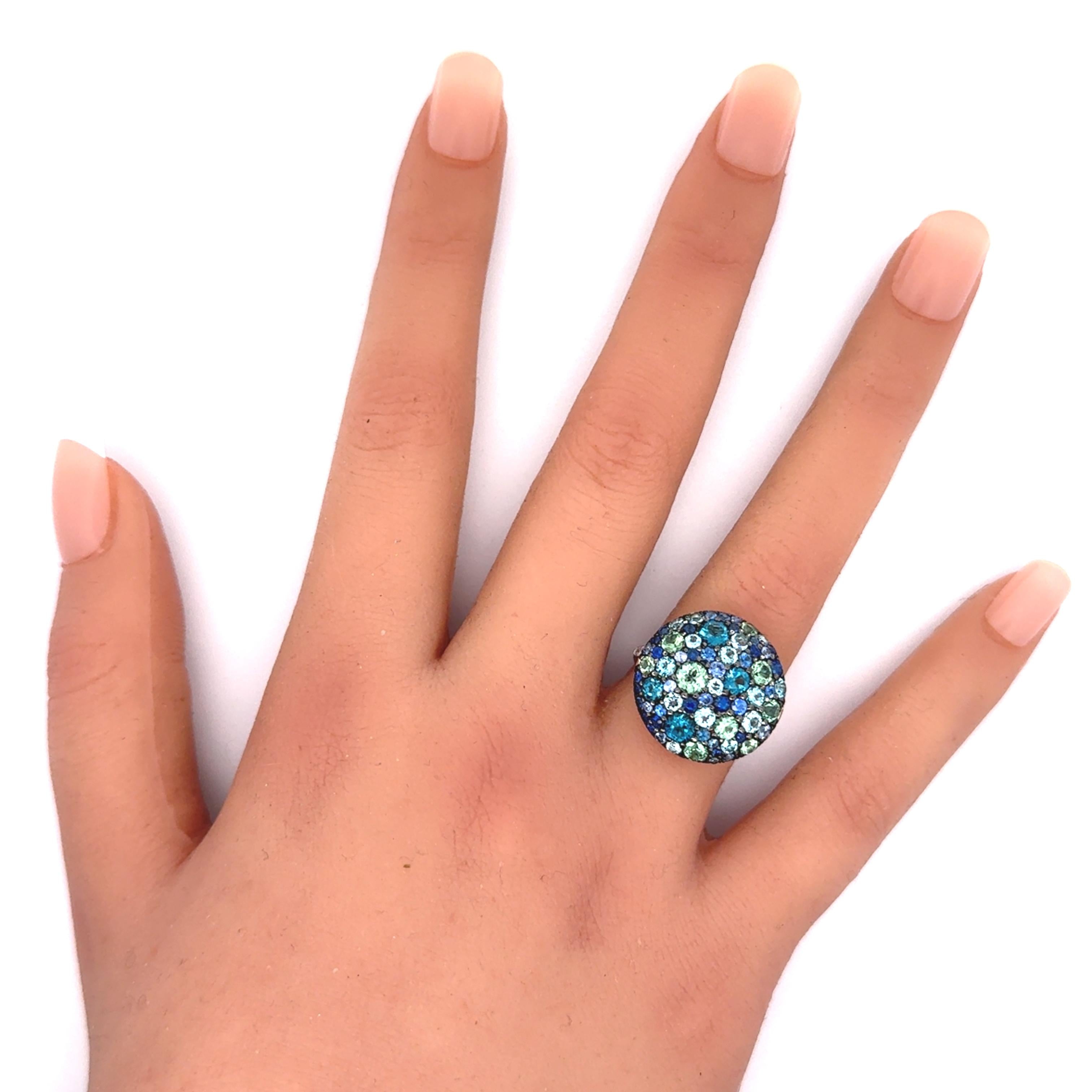 Blue Topaz Green Sapphire Diamond 18k White Gold Ring
