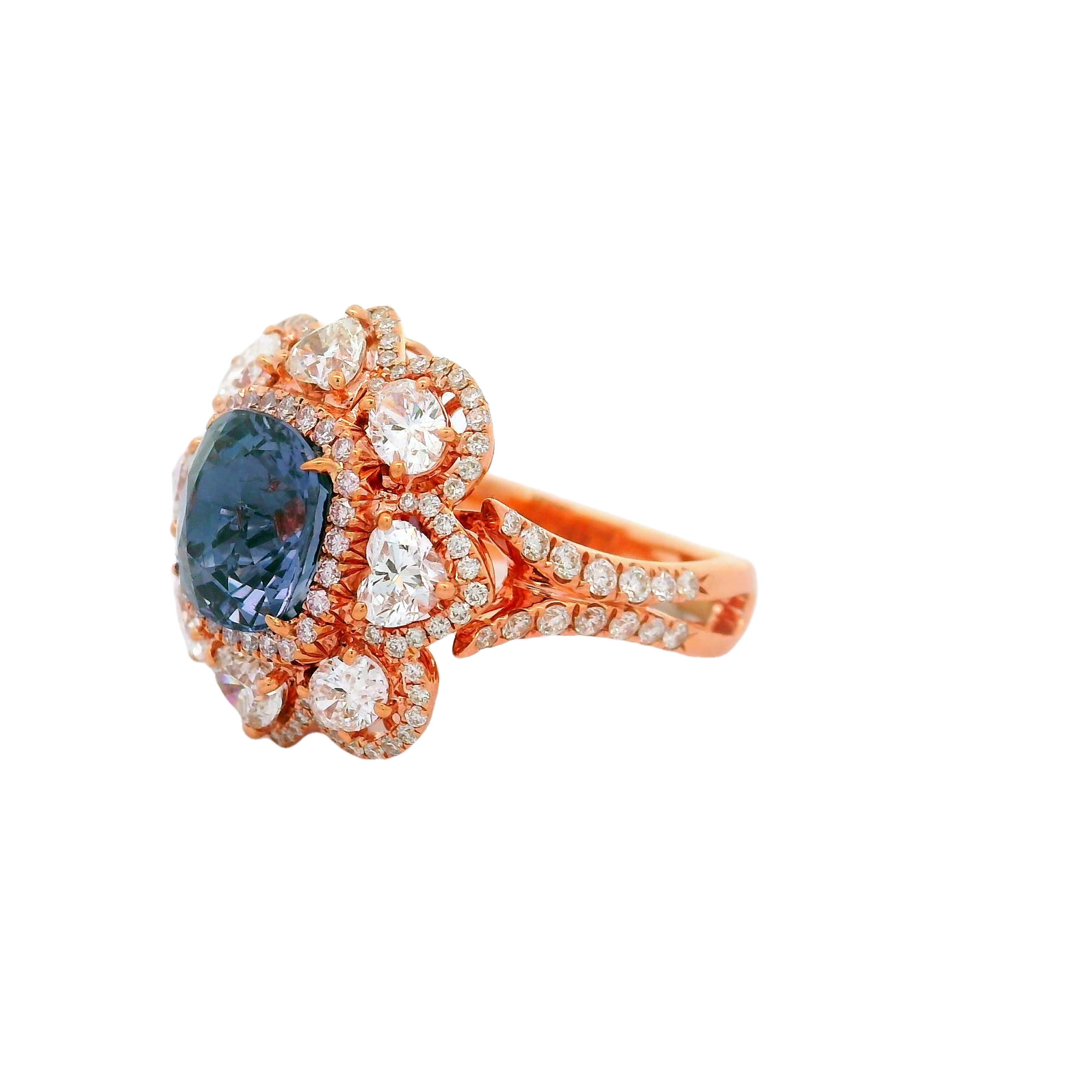 2.89 Carat Purple Spinel Diamond 18k Rose Gold Heart-Flower Ring