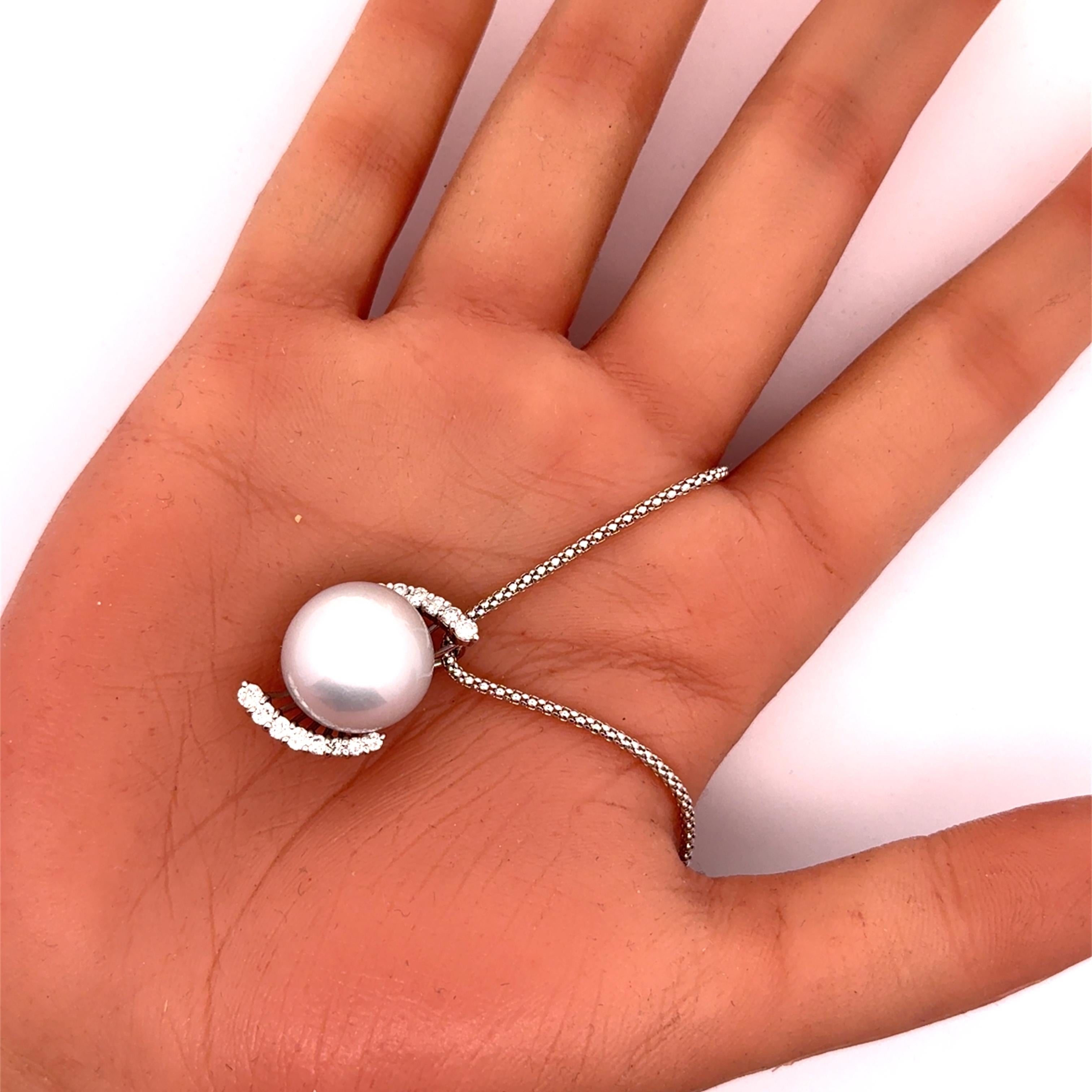 15.5MM South Sea Pearl Diamond 18k White Gold Pendant Chain