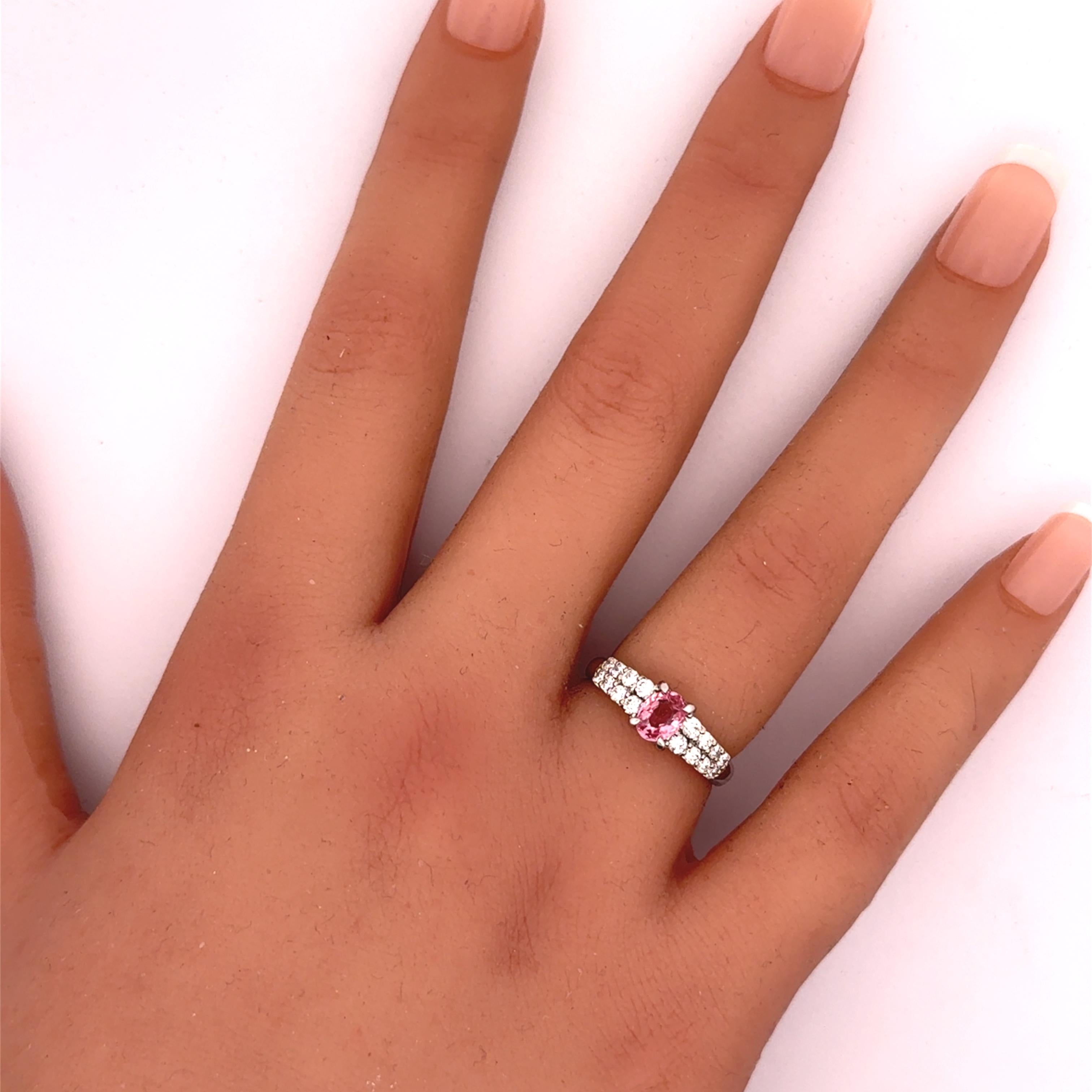 Padparadscha Sapphire Diamond Platinum Ring
